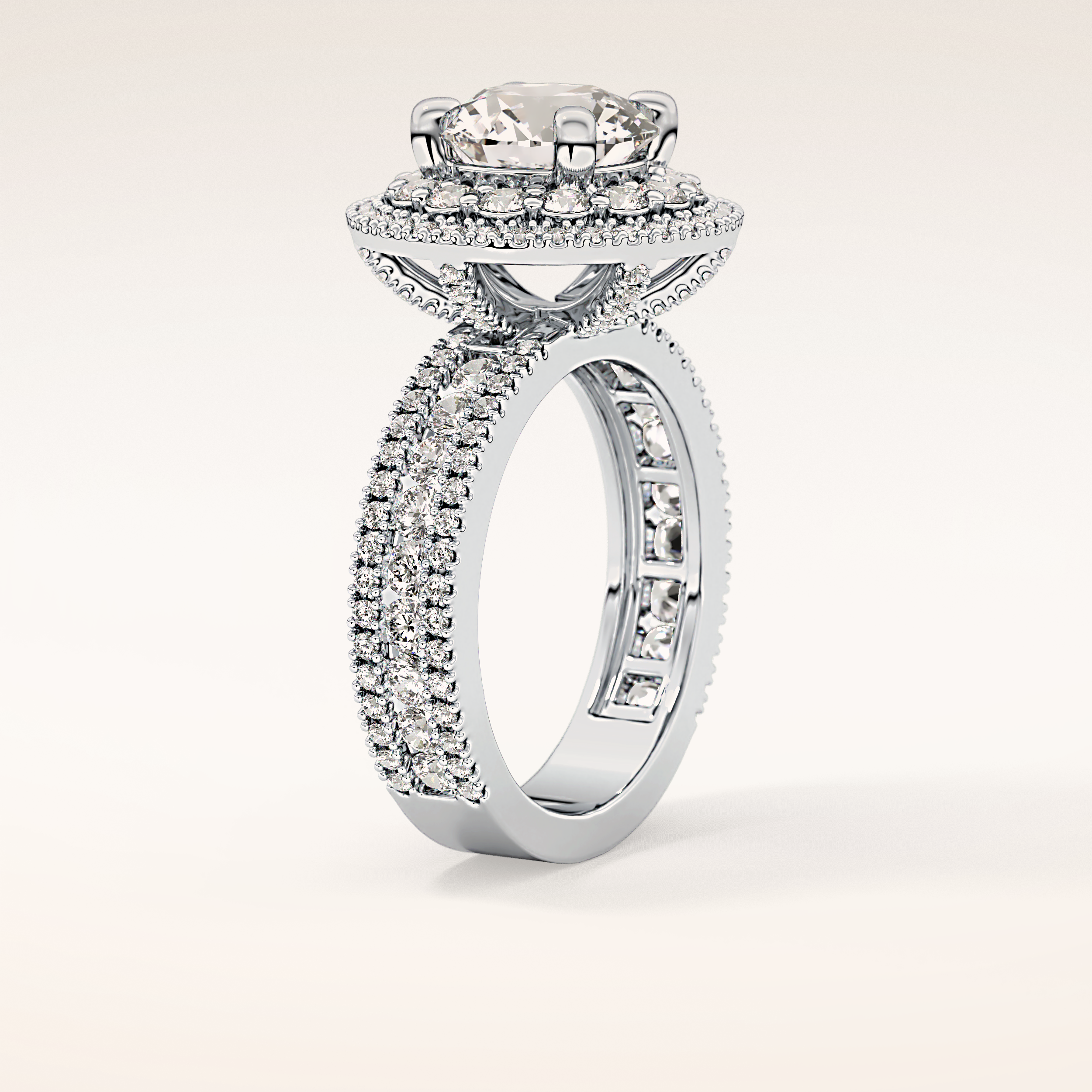 2.06 CT Round Shaped Halo & Pave Moissanite Engagement Ring