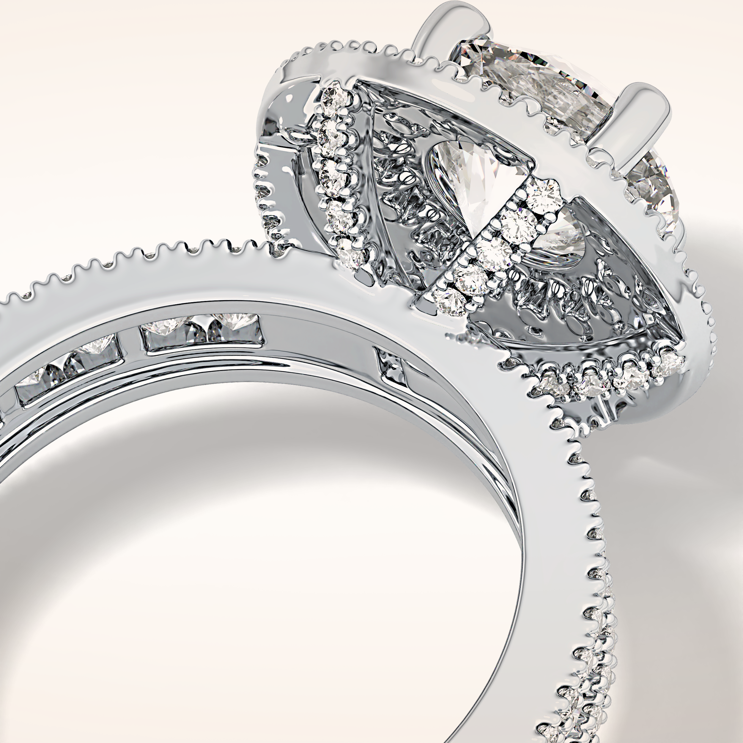 2.06 CT Round Shaped Halo & Pave Moissanite Engagement Ring