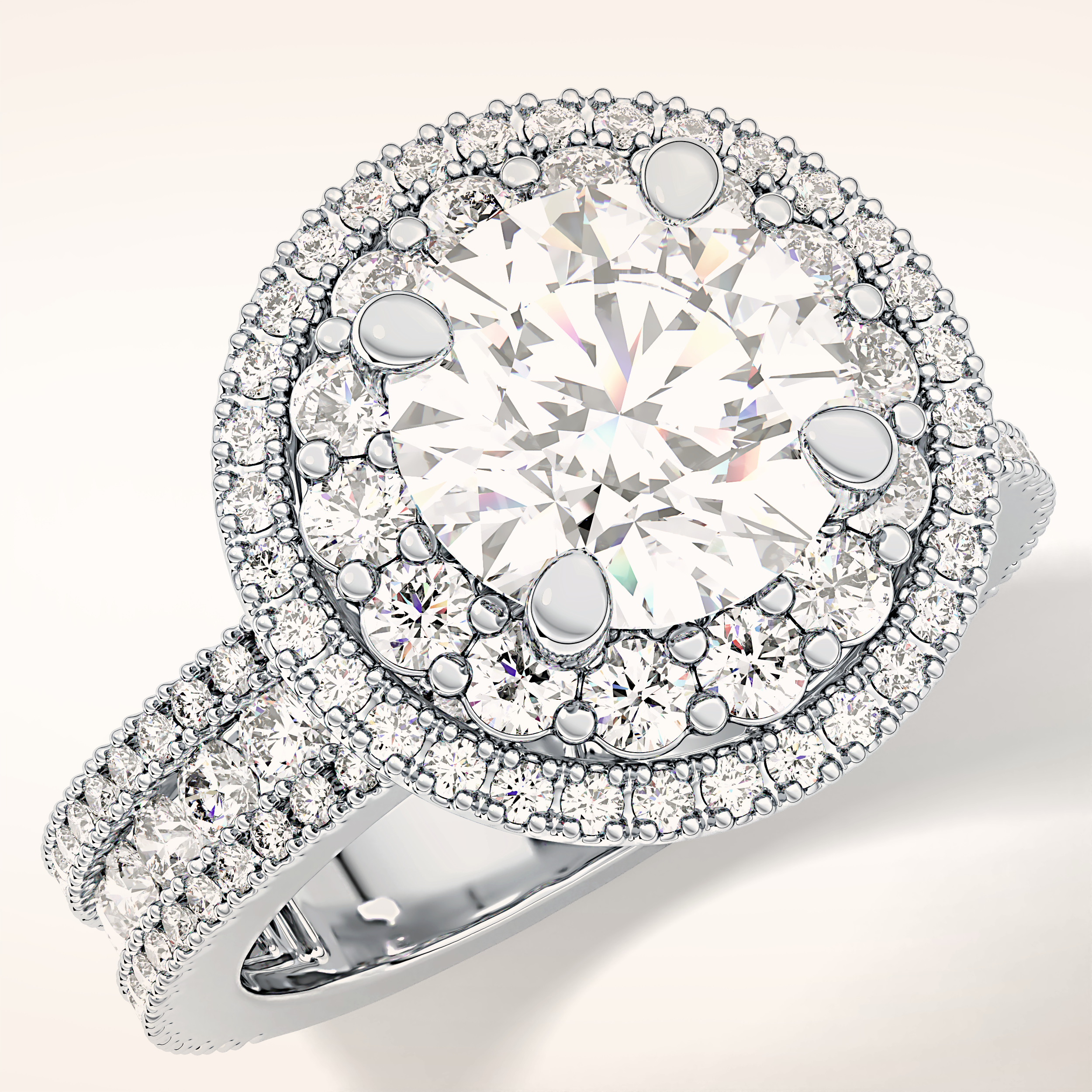 2.06 CT Round Shaped Halo & Pave Moissanite Engagement Ring