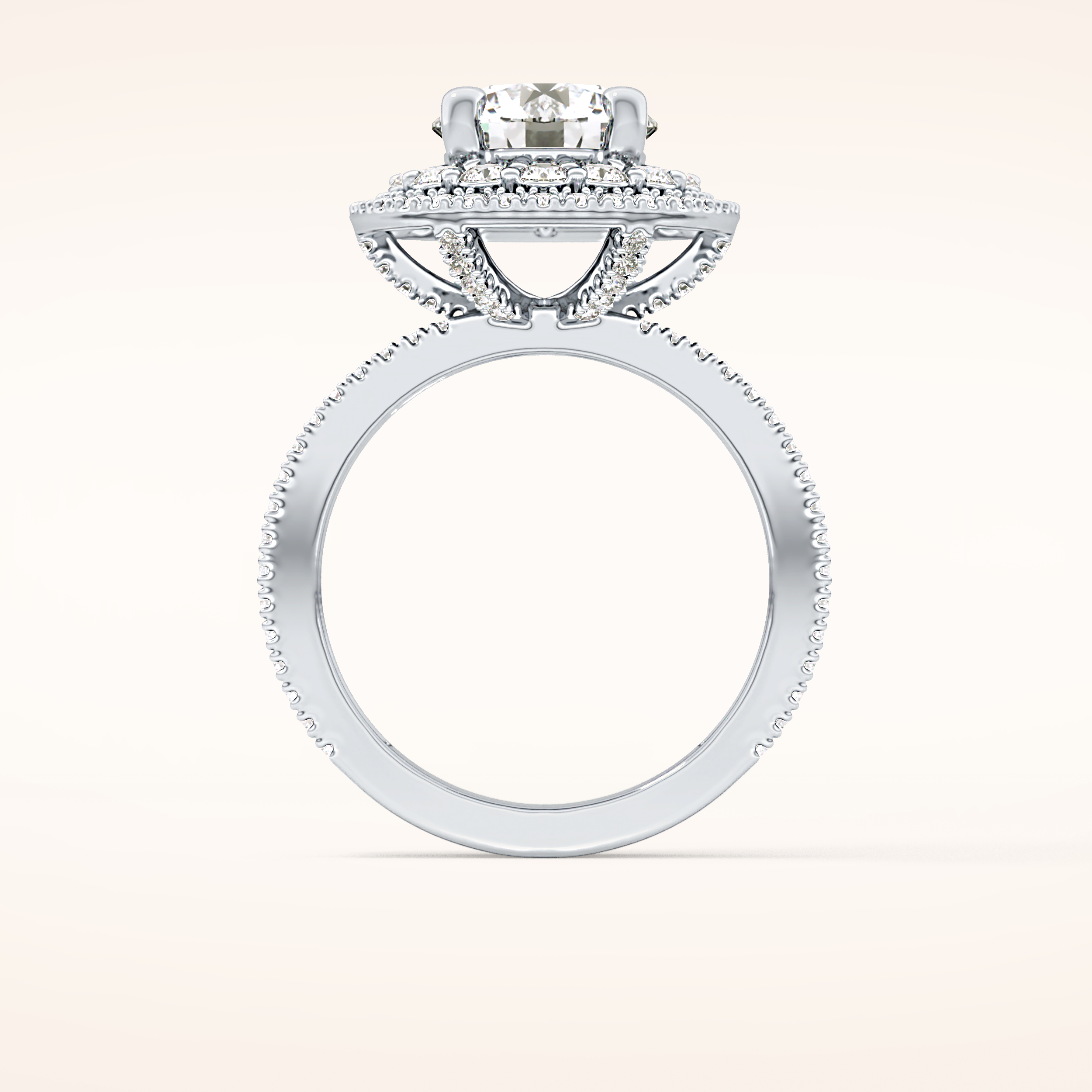 2.06 CT Round Shaped Halo & Pave Moissanite Engagement Ring