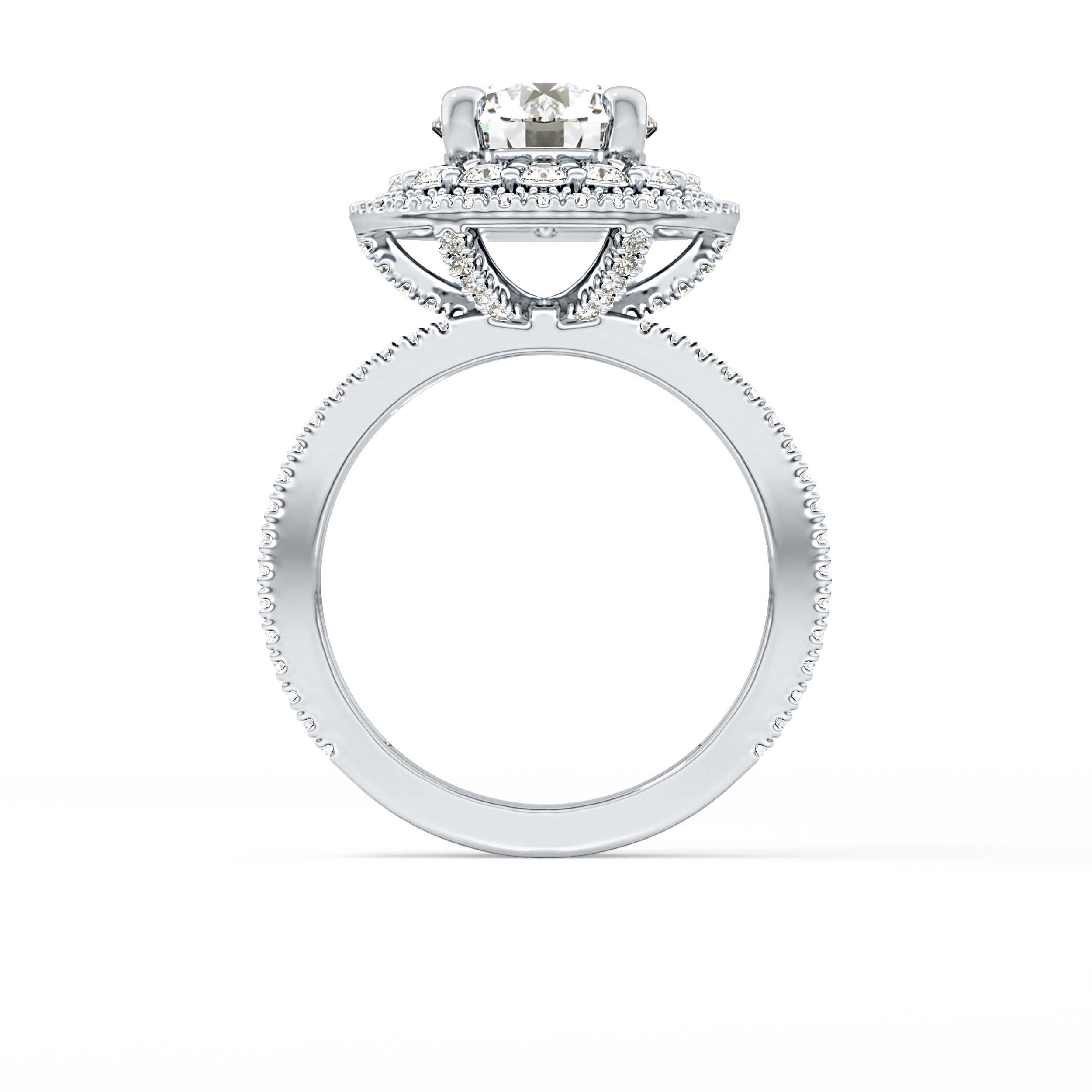 Round Double Halo & Pave Lab Grown Diamond Engagement Ring