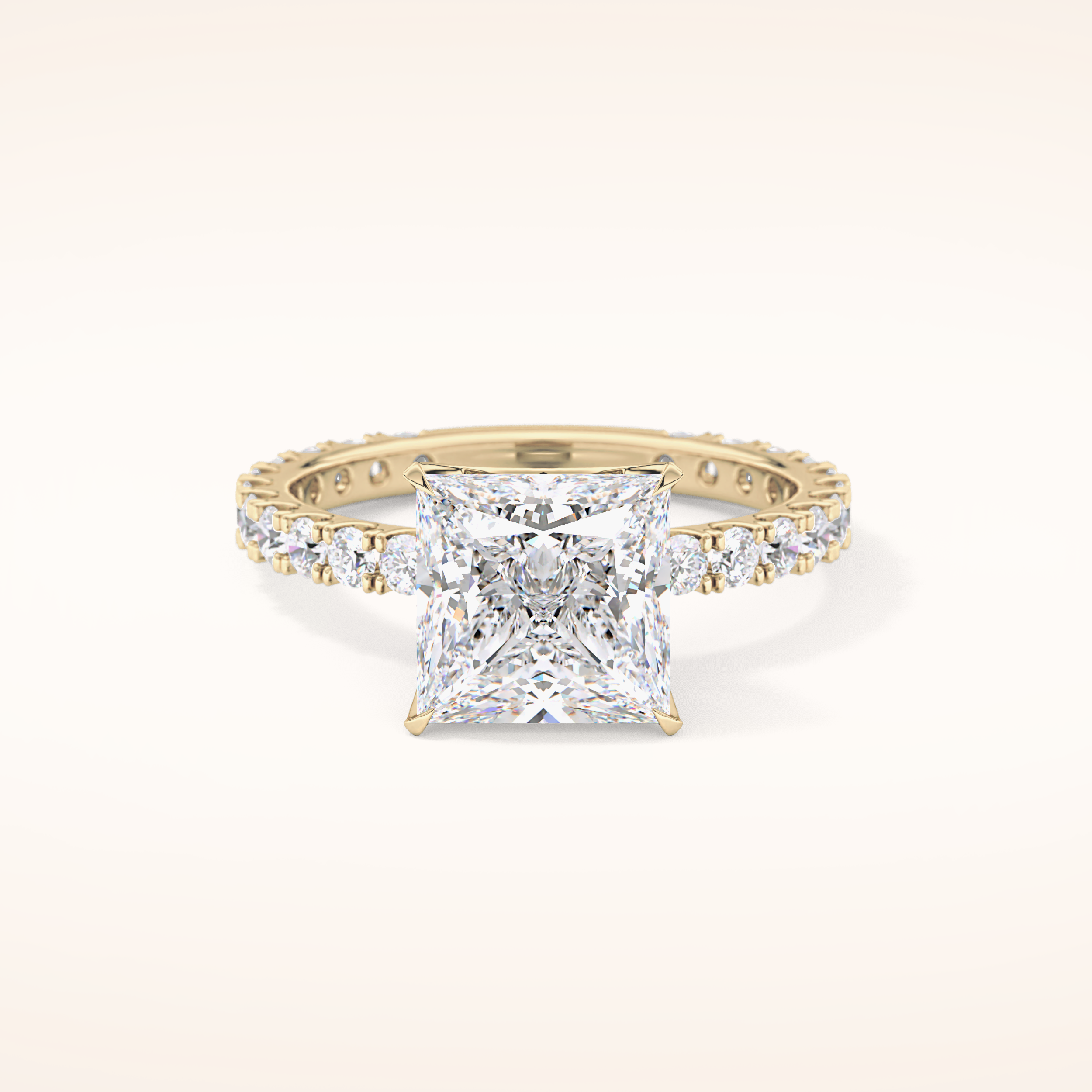 2.58 CT Princess Shaped Pave Moissanite Engagement Ring