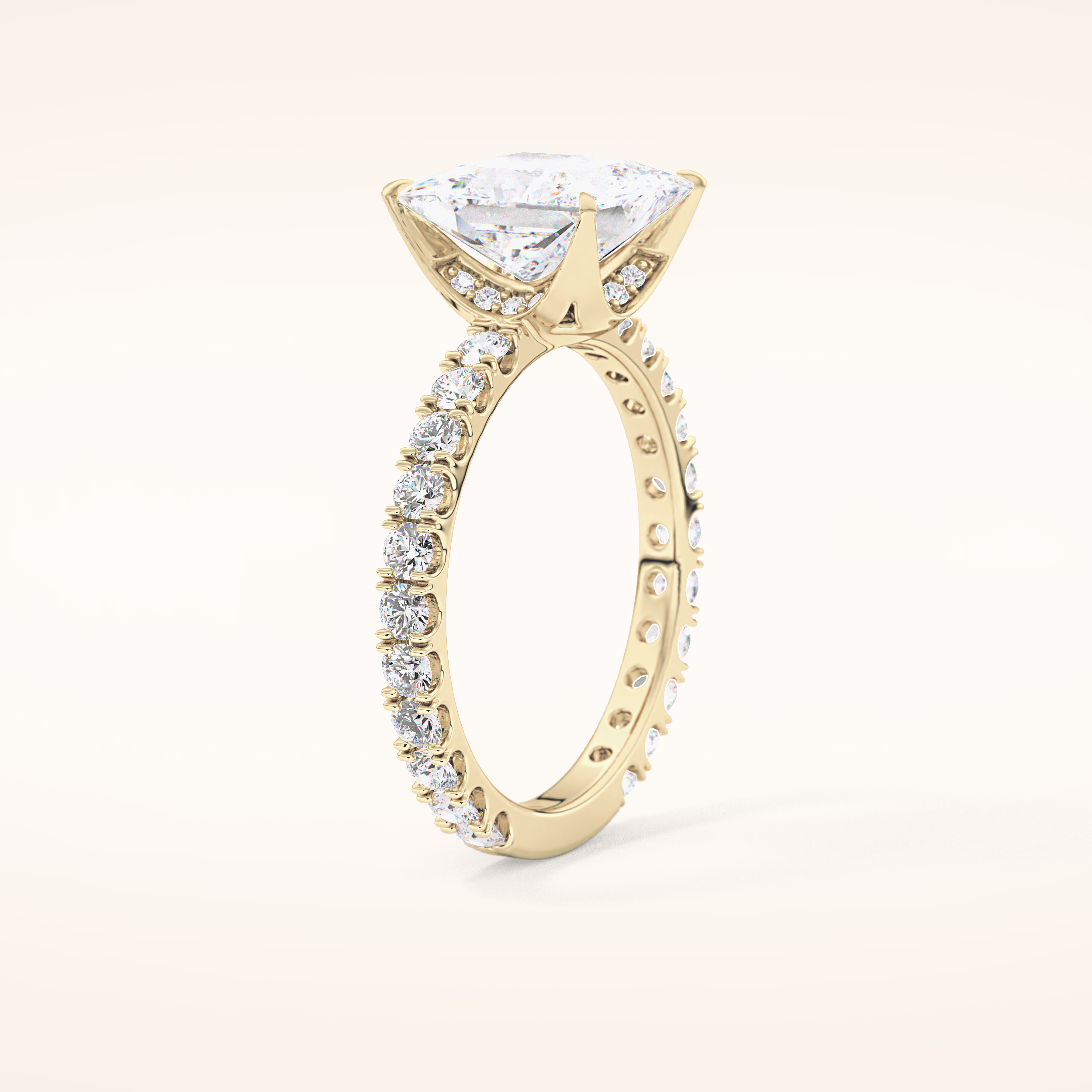 2.58 CT Princess Shaped Pave Moissanite Engagement Ring