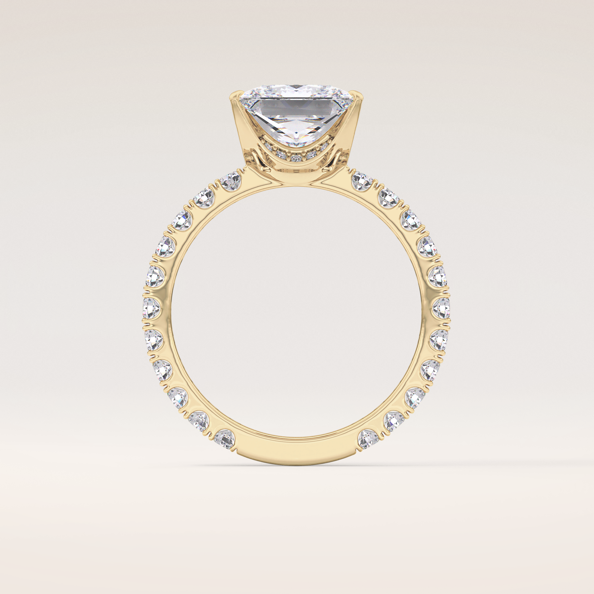 2.58 CT Princess Shaped Pave Moissanite Engagement Ring