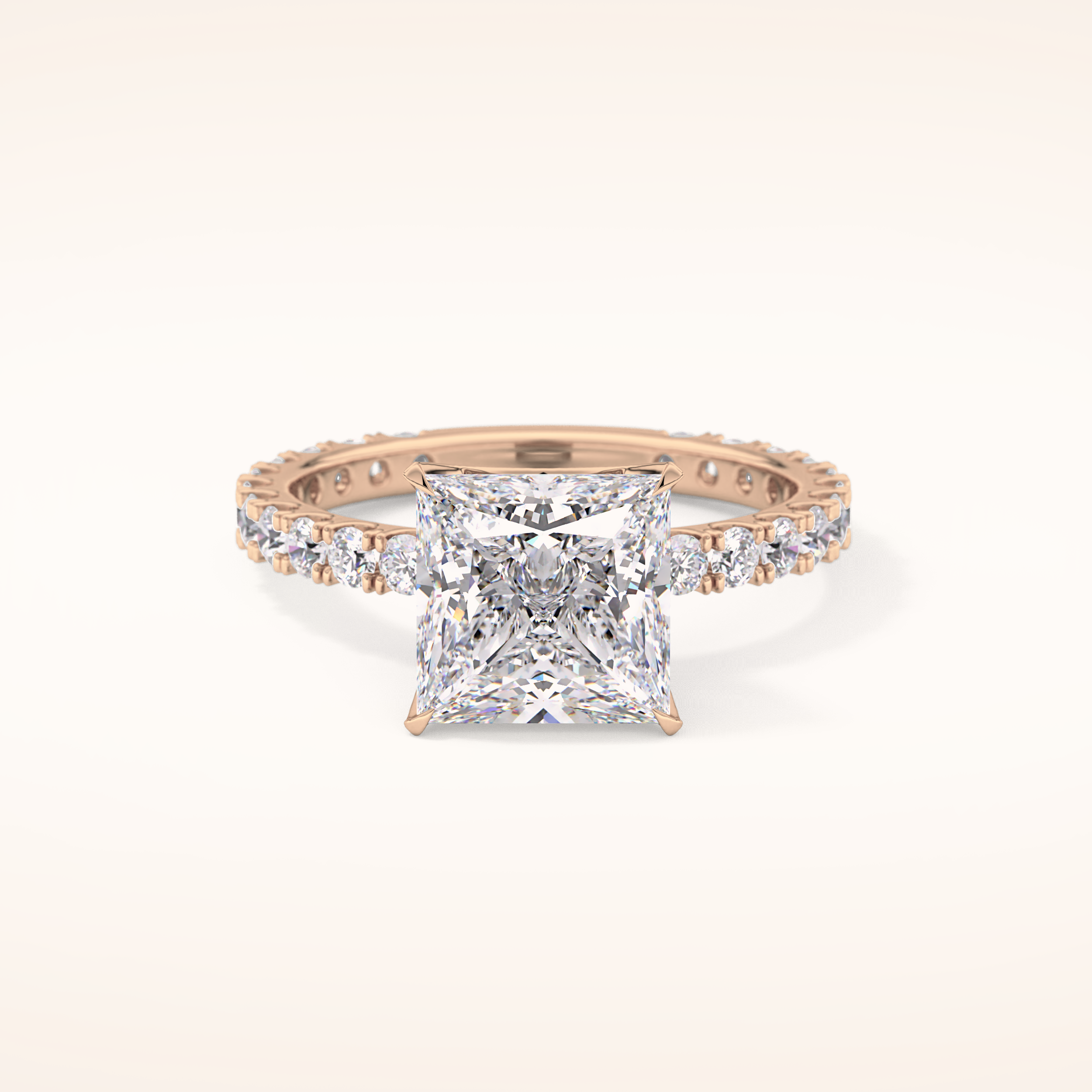 2.58 CT Princess Shaped Pave Moissanite Engagement Ring
