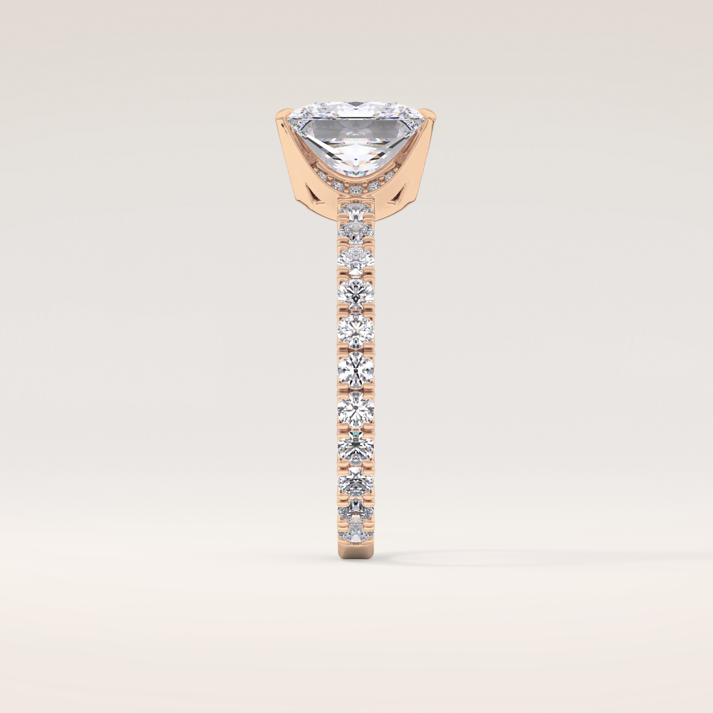 2.58 CT Princess Shaped Pave Moissanite Engagement Ring