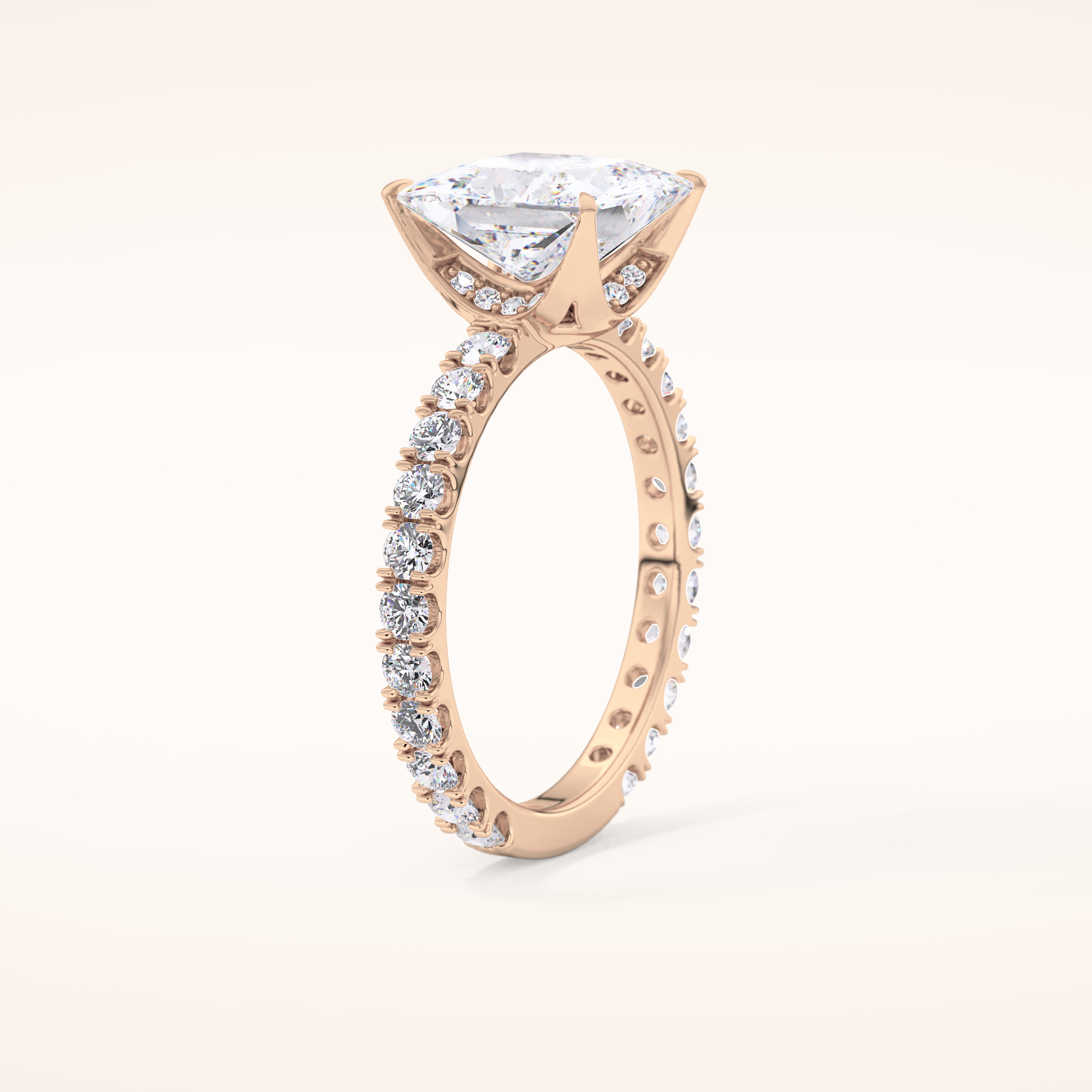 2.58 CT Princess Shaped Pave Moissanite Engagement Ring