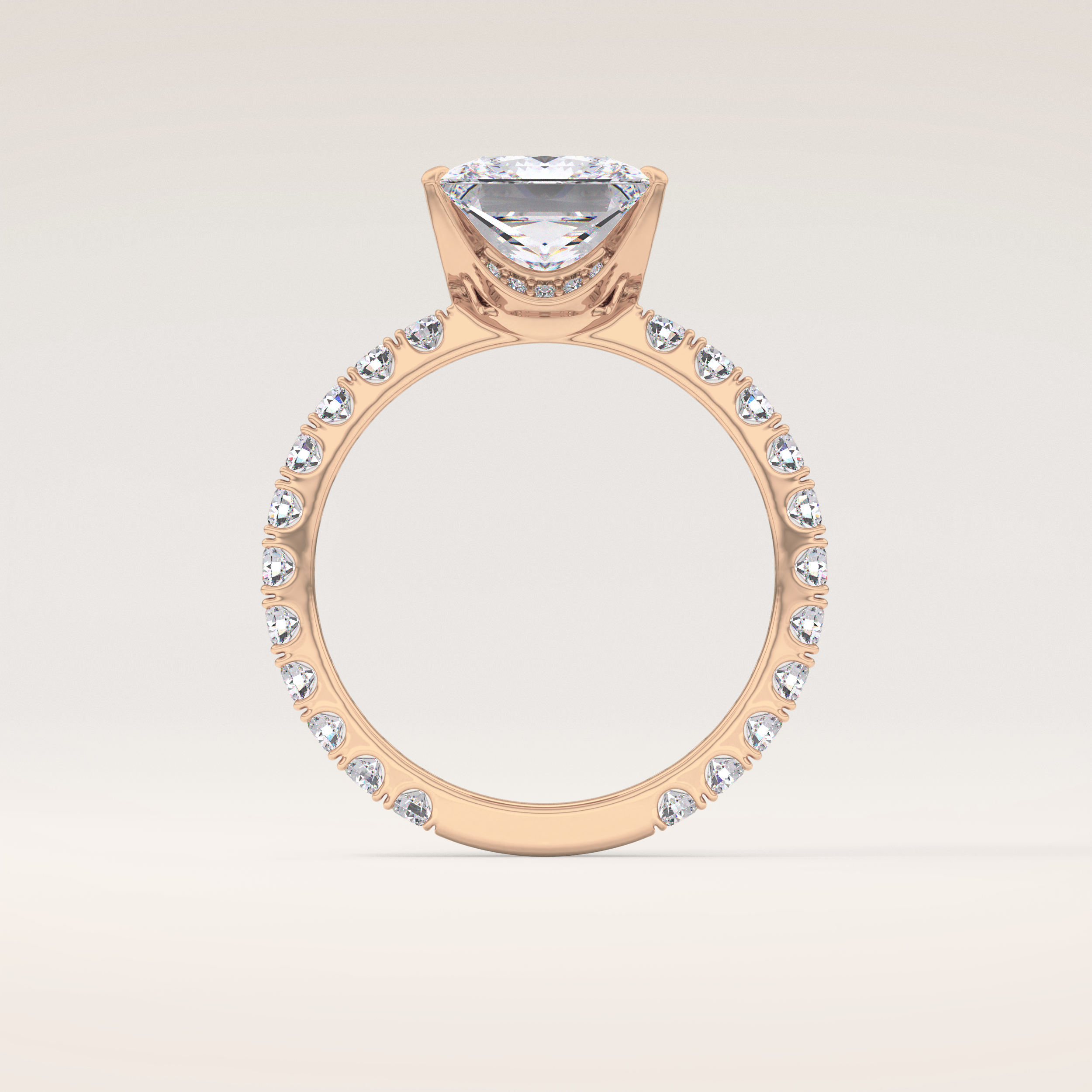 2.58 CT Princess Shaped Pave Moissanite Engagement Ring
