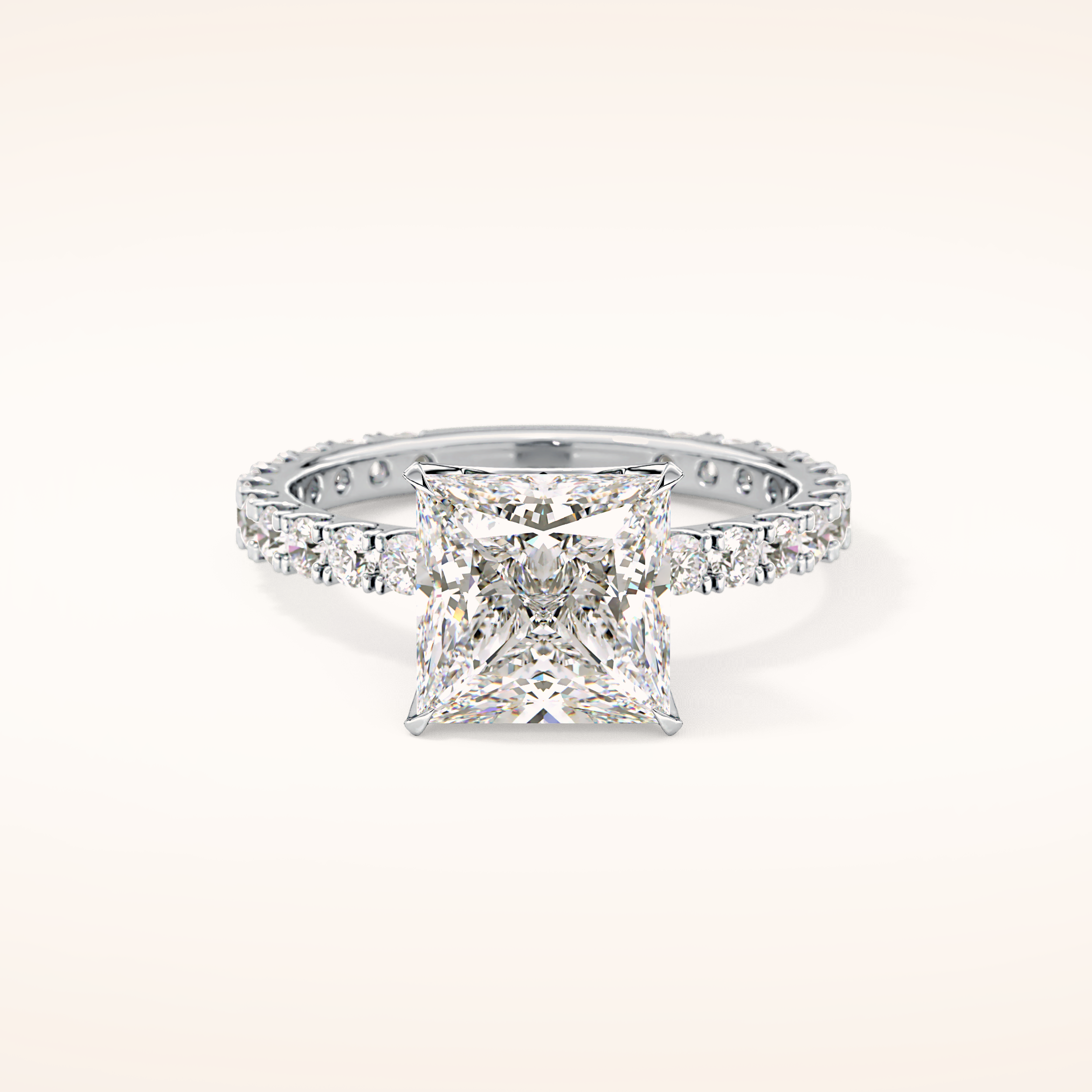 2.58 CT Princess Shaped Pave Moissanite Engagement Ring