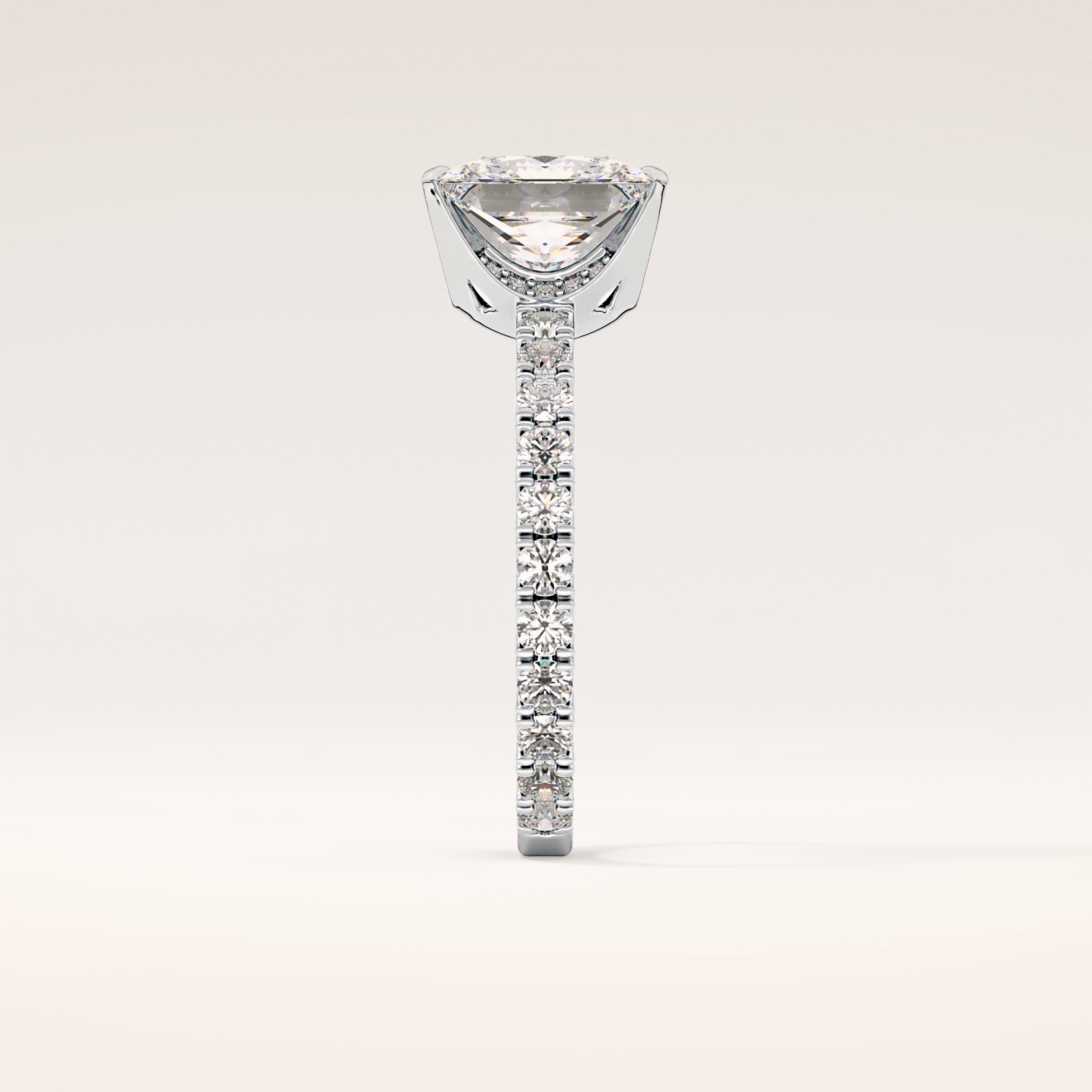 2.58 CT Princess Shaped Pave Moissanite Engagement Ring