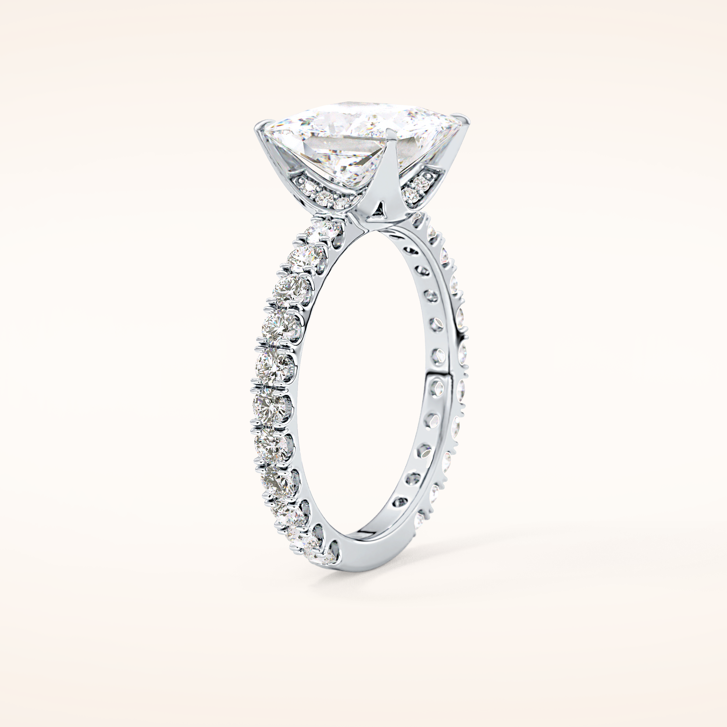 2.58 CT Princess Shaped Pave Moissanite Engagement Ring