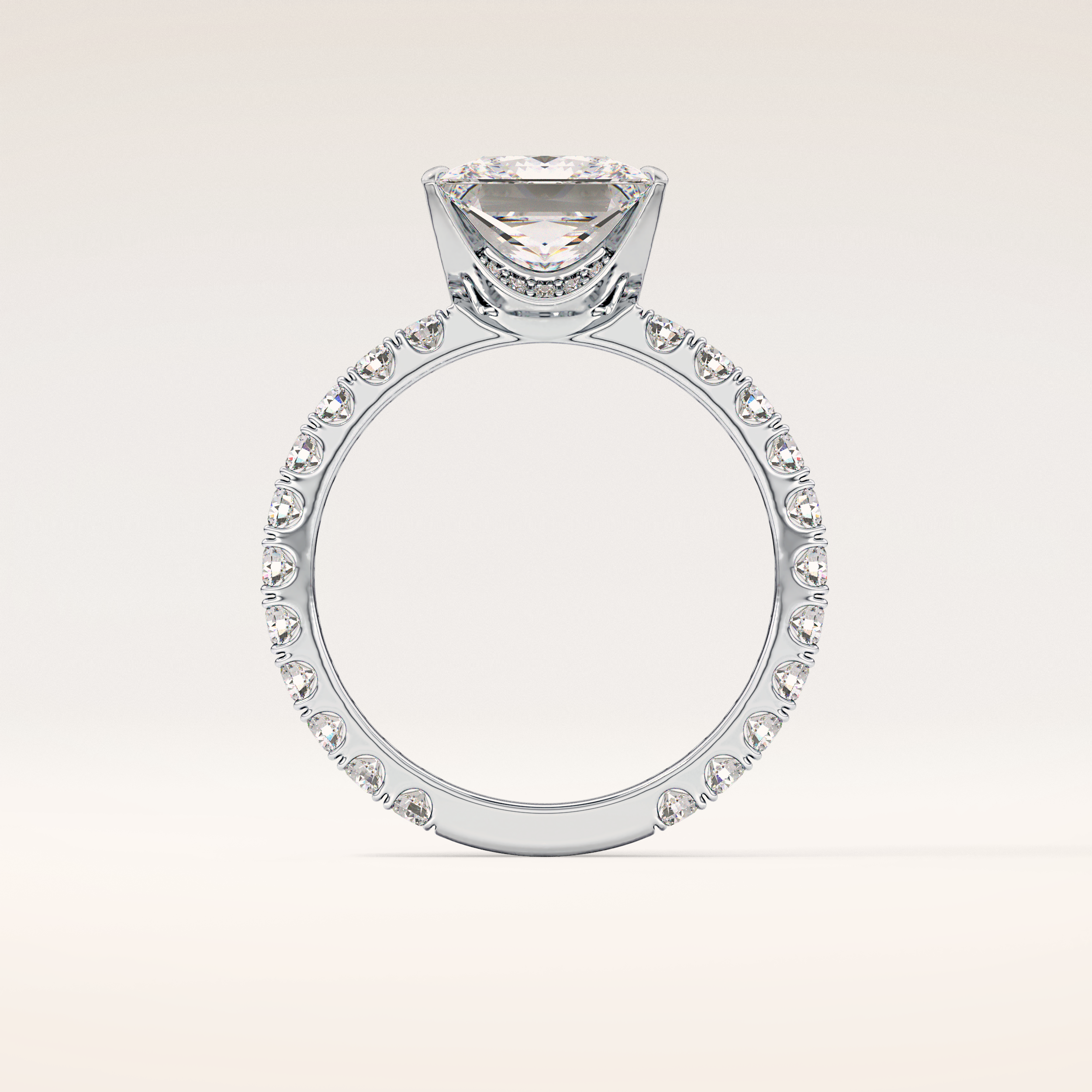 2.58 CT Princess Shaped Pave Moissanite Engagement Ring