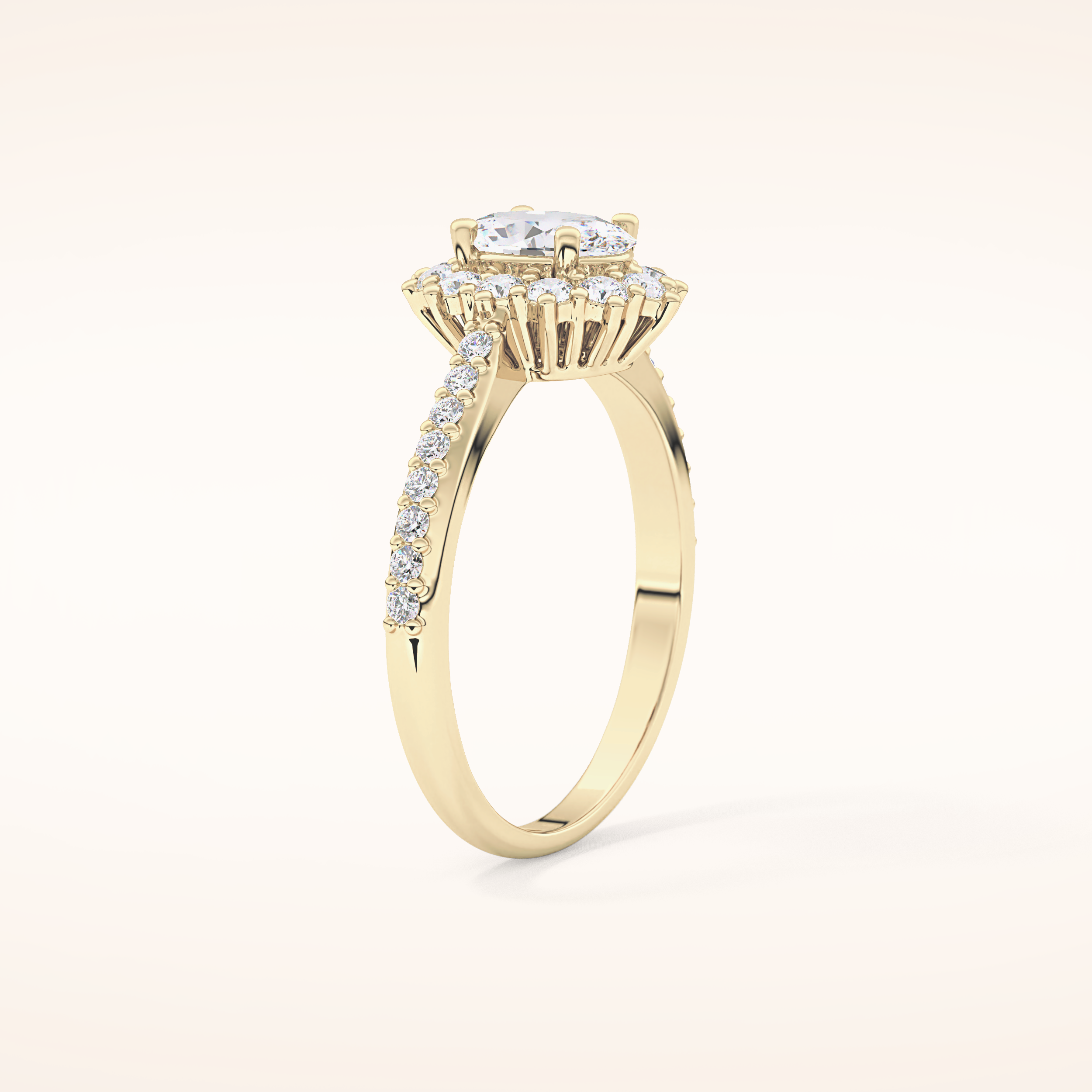 0.66 CT Oval Shaped Halo & Pave Moissanite Engagement Ring