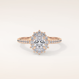 0.66 CT Oval Shaped Halo & Pave Moissanite Engagement Ring