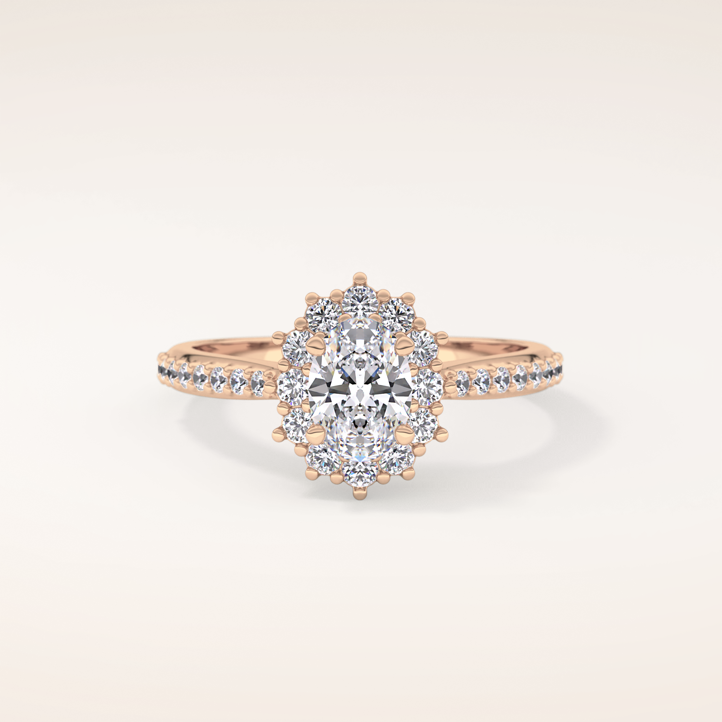 0.66 CT Oval Shaped Halo & Pave Moissanite Engagement Ring
