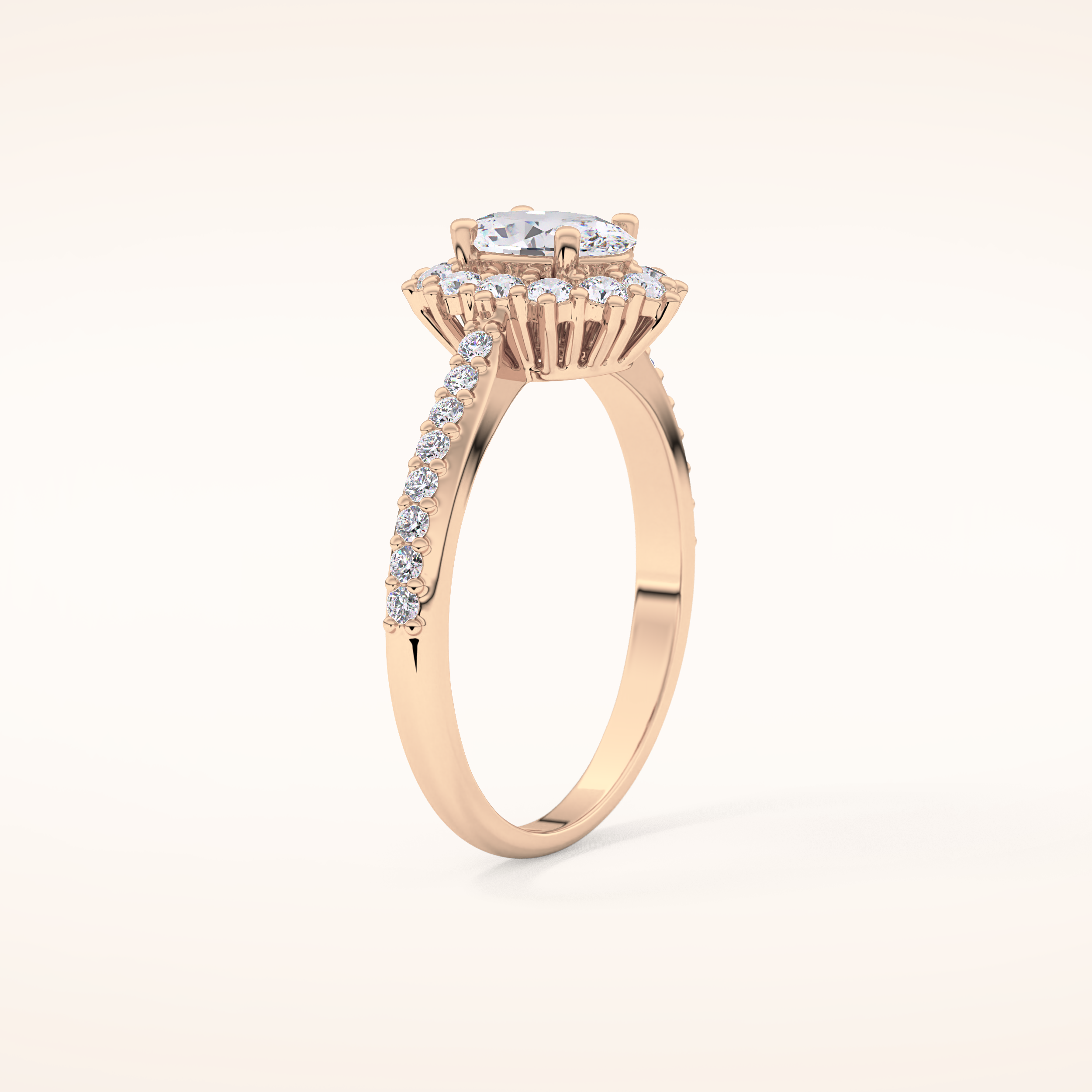0.66 CT Oval Shaped Halo & Pave Moissanite Engagement Ring