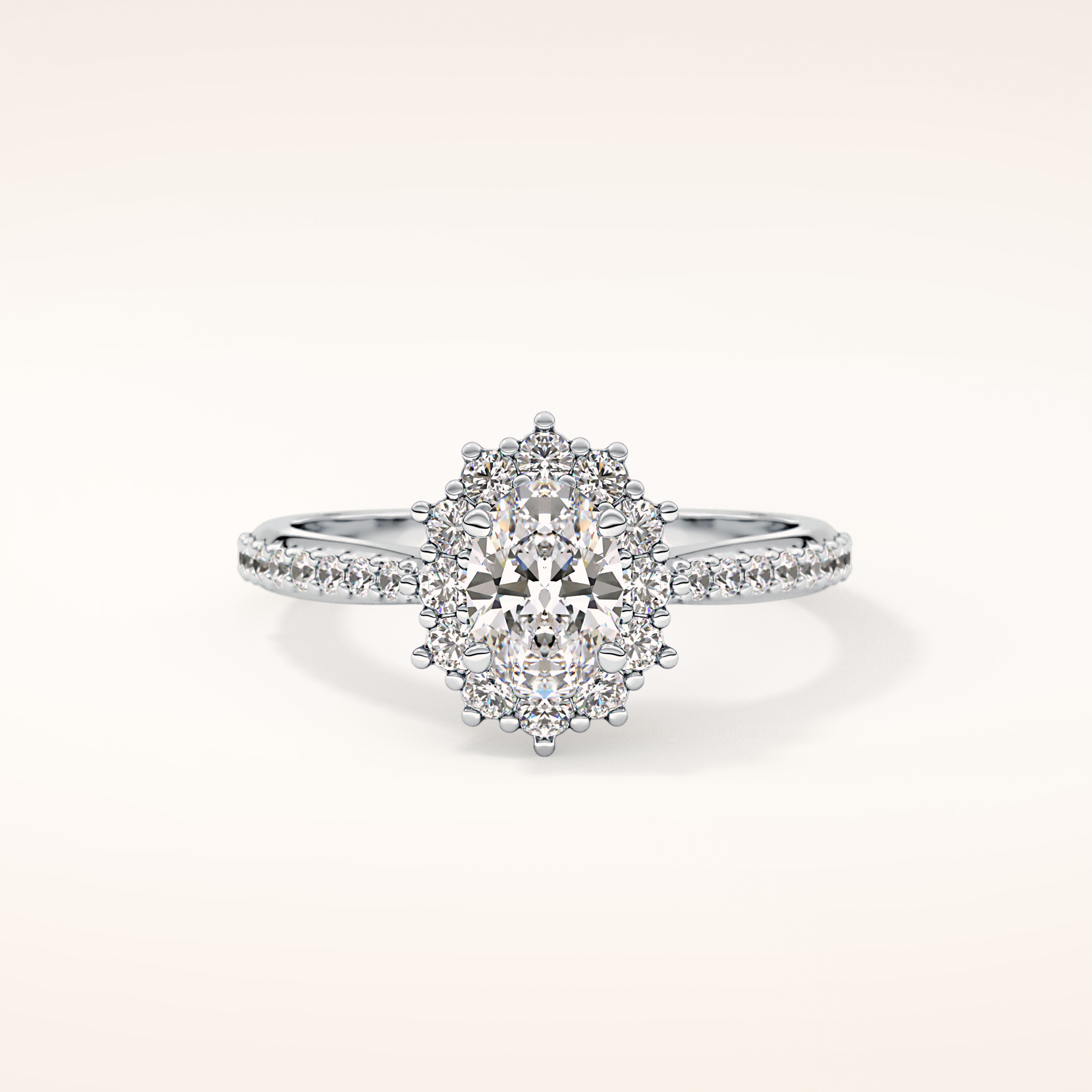 0.66 CT Oval Shaped Halo & Pave Moissanite Engagement Ring