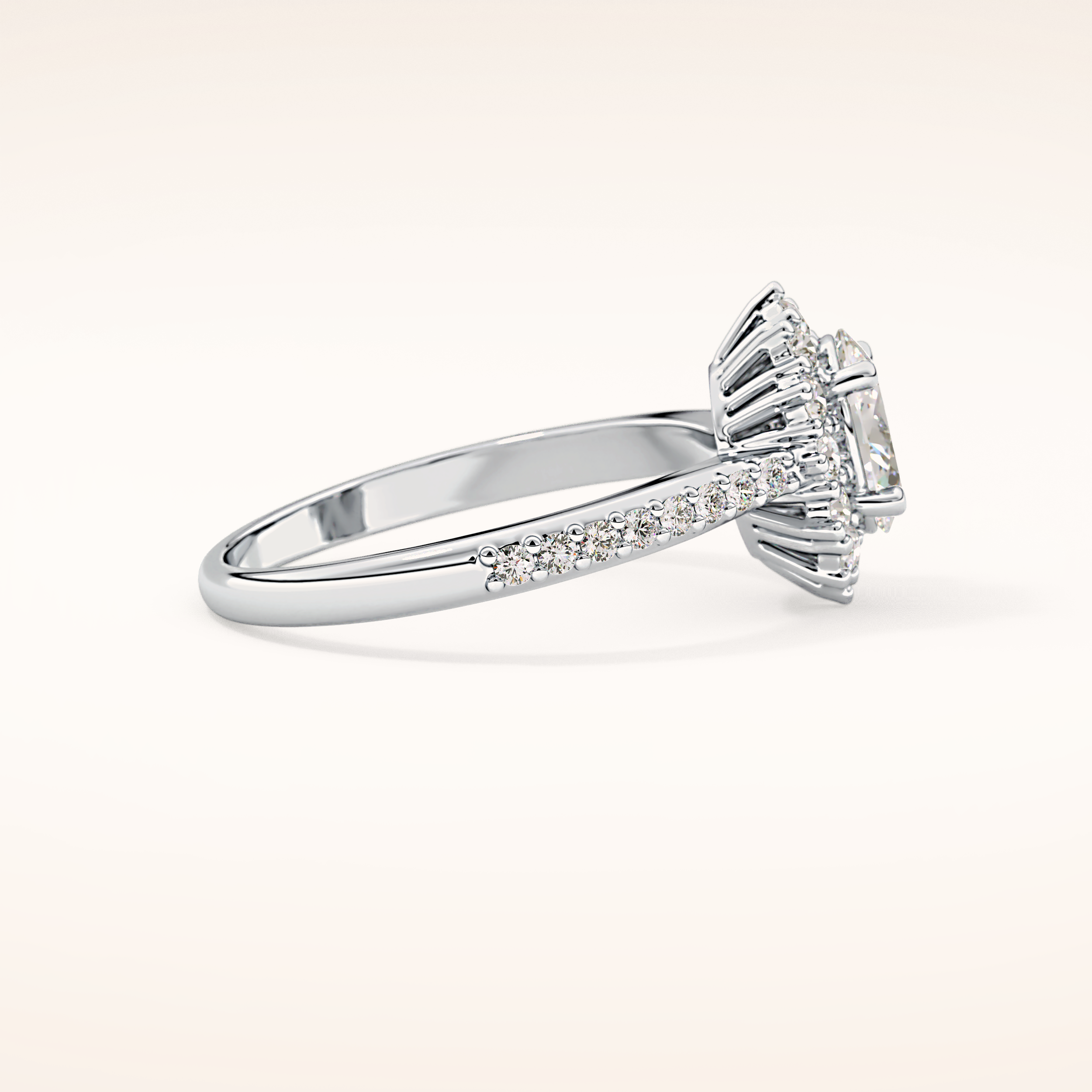 0.66 CT Oval Shaped Halo & Pave Moissanite Engagement Ring