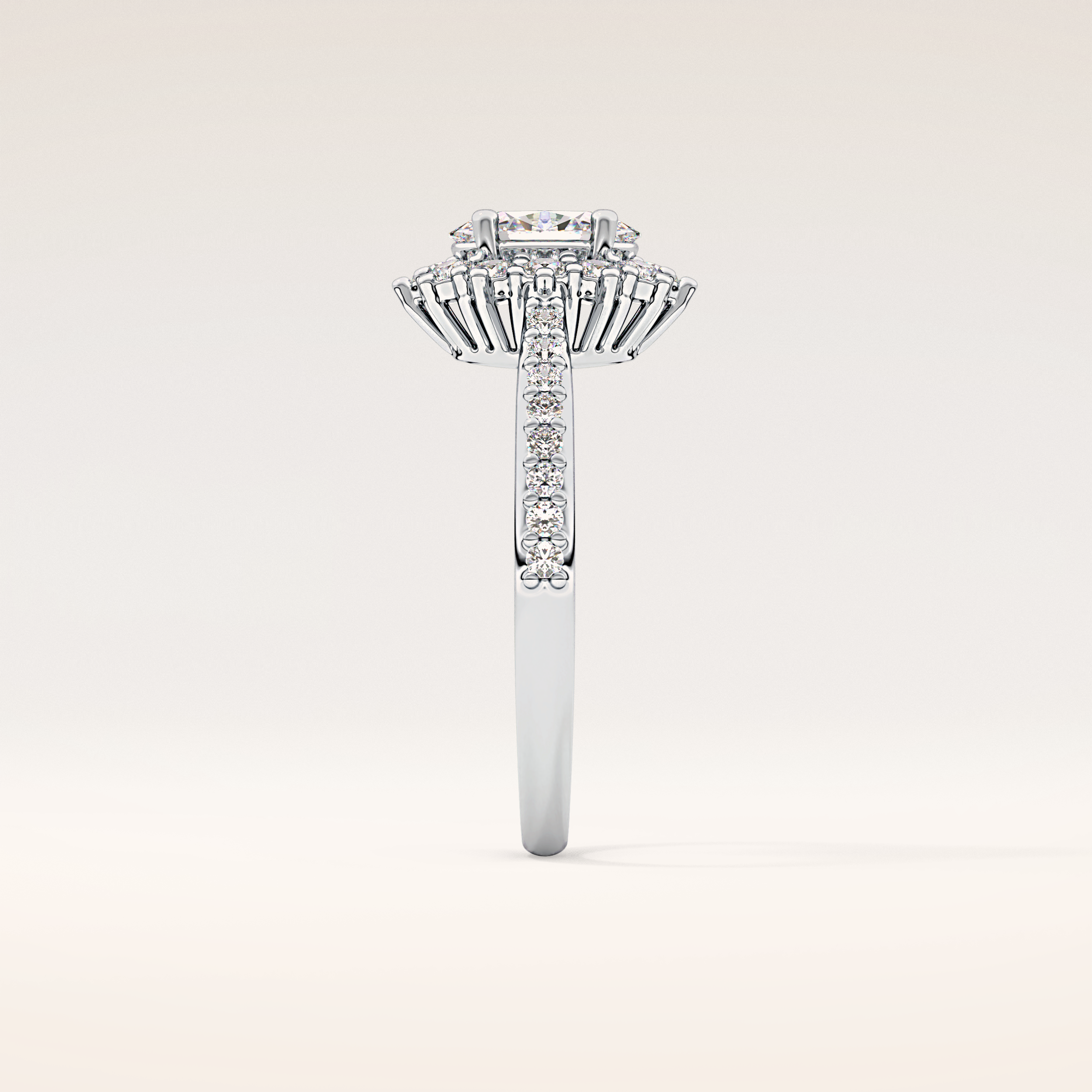 0.66 CT Oval Shaped Halo & Pave Moissanite Engagement Ring