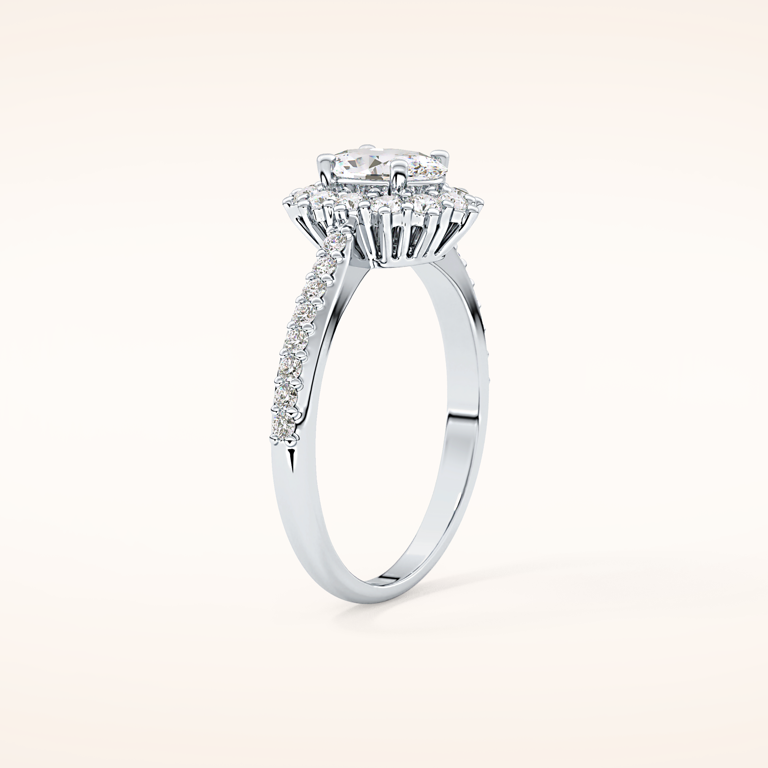 0.66 CT Oval Shaped Halo & Pave Moissanite Engagement Ring