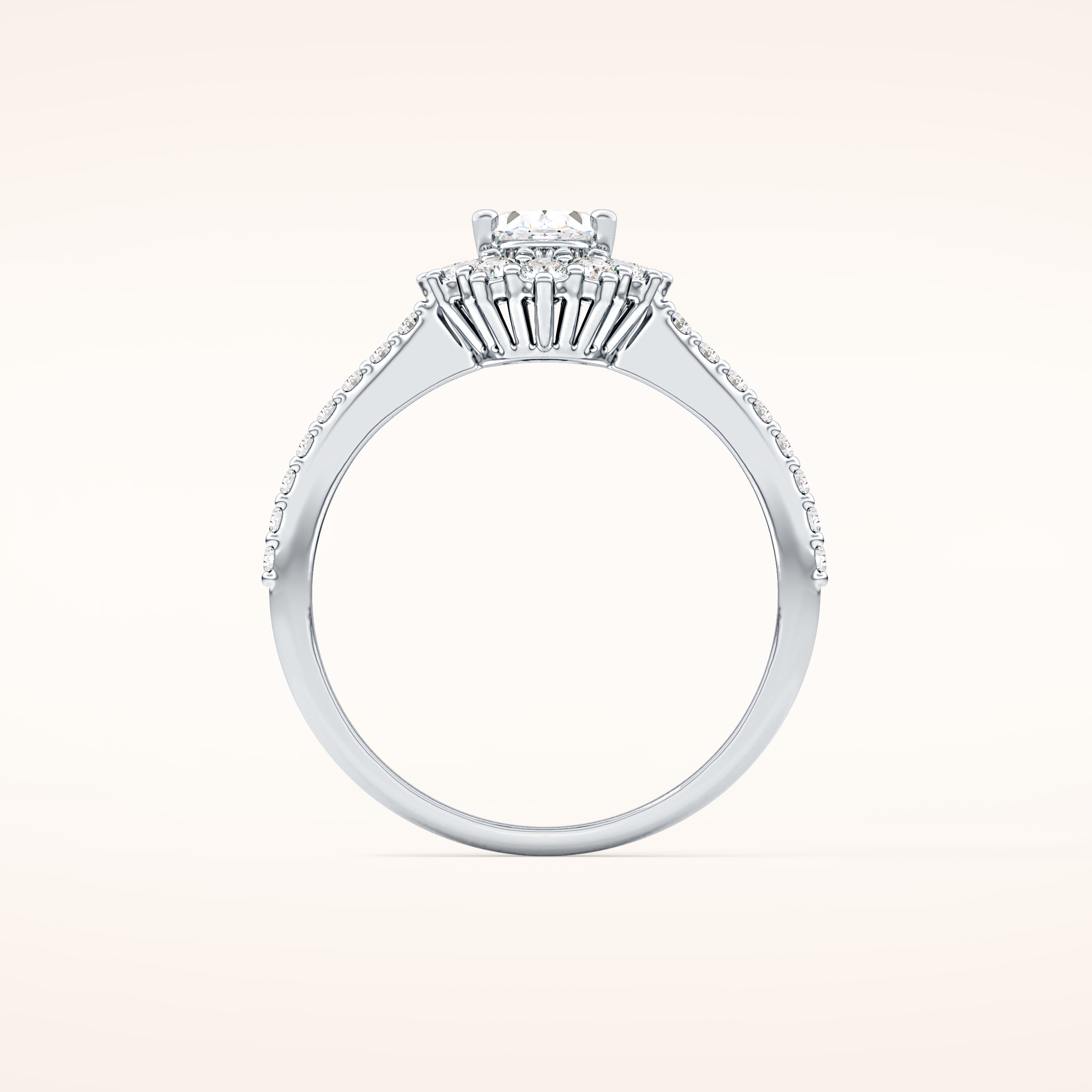 0.66 CT Oval Shaped Halo & Pave Moissanite Engagement Ring