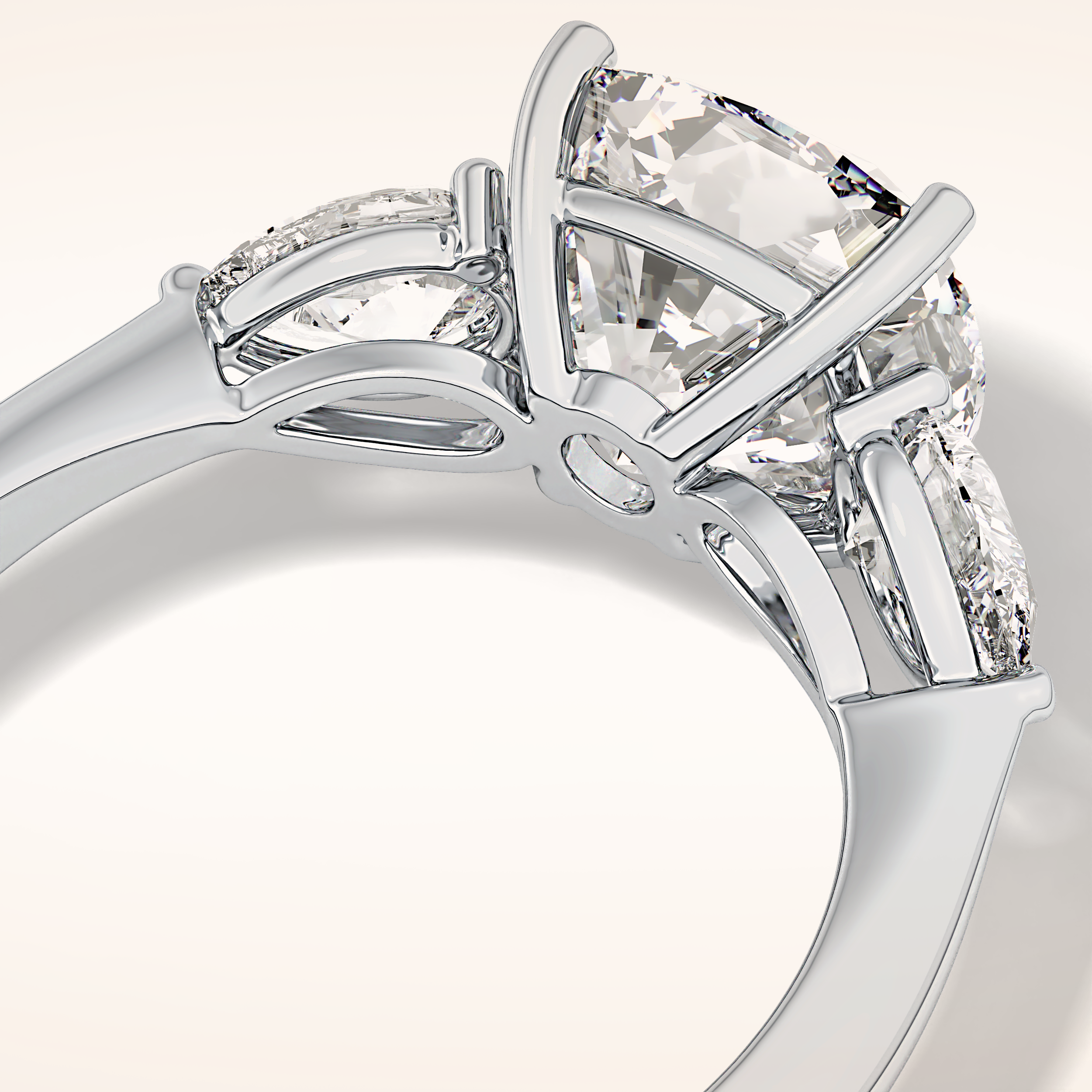 3.19 CT Cushion Shaped Three Stone Moissanite Engagement Ring