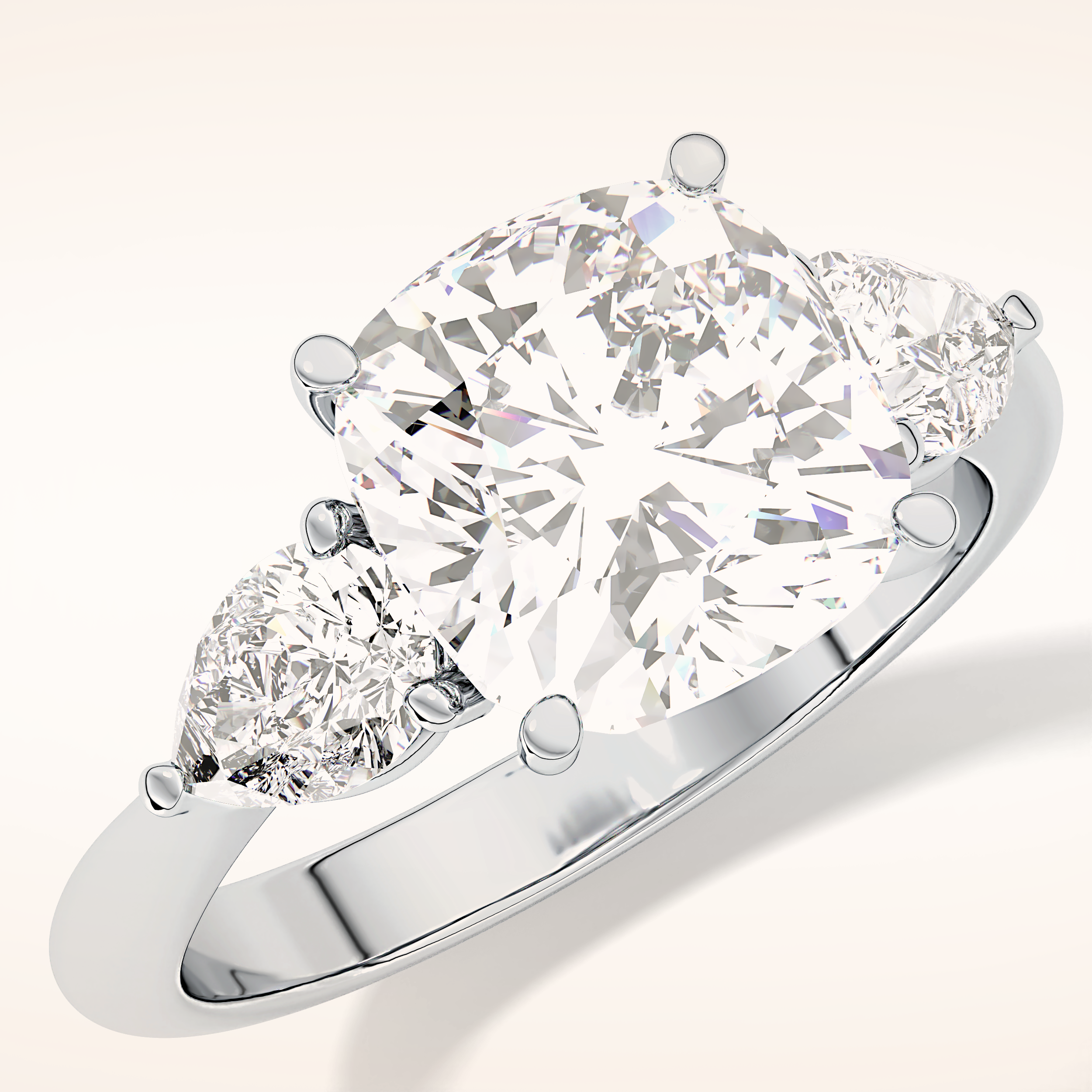 3.19 CT Cushion Shaped Three Stone Moissanite Engagement Ring
