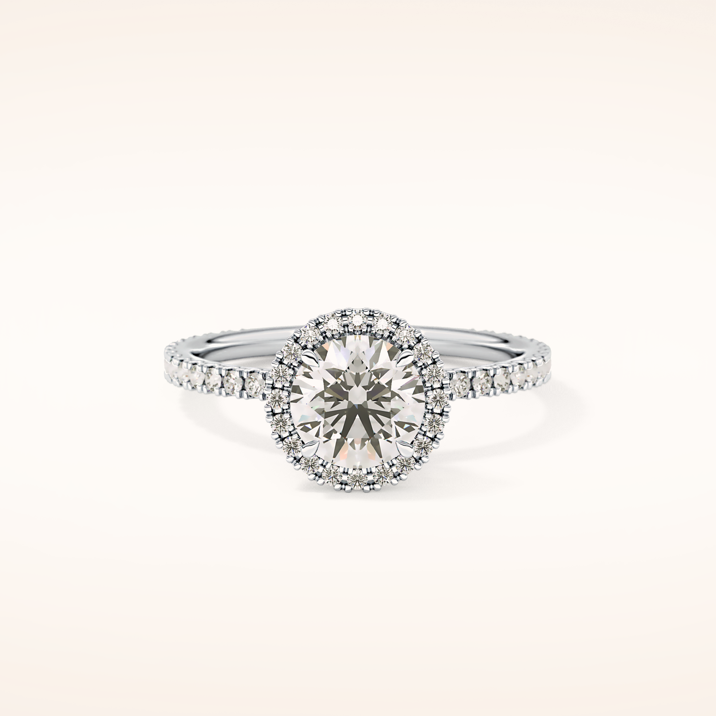 0.72 CT Round Shaped Halo & Pave Moissanite Engagement Ring