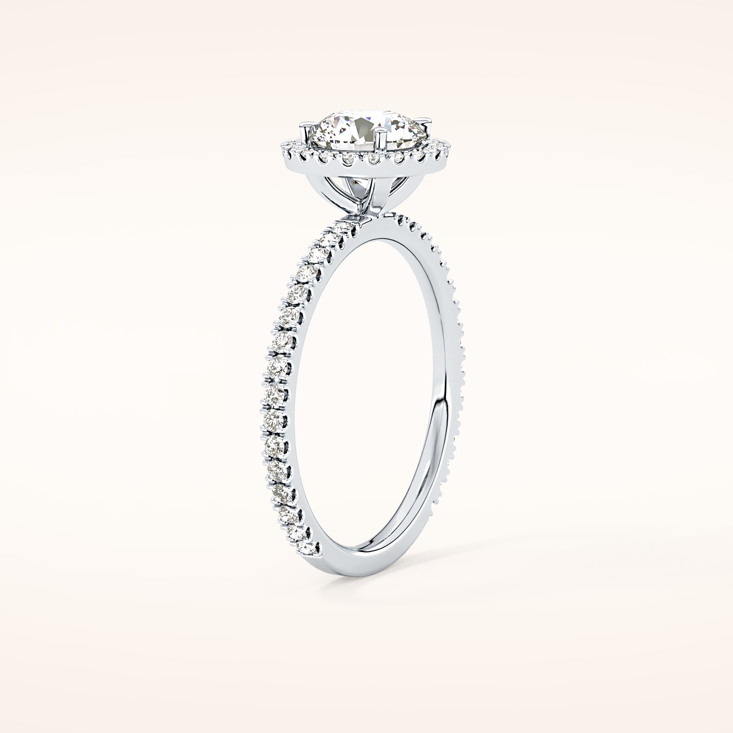0.72 CT Round Shaped Halo & Pave Moissanite Engagement Ring
