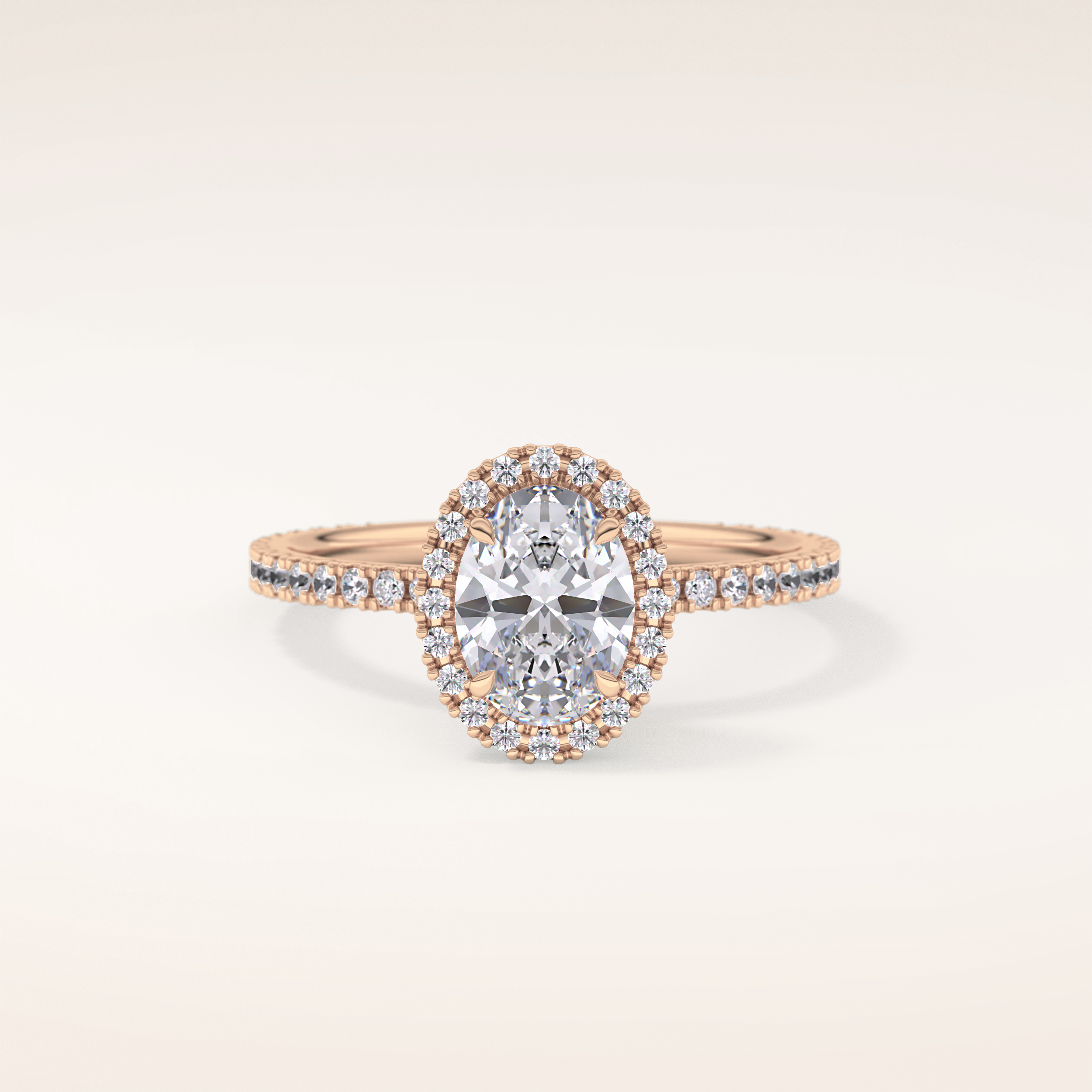 0.91 CT Oval Shaped Halo & Pave Moissanite Engagement Ring