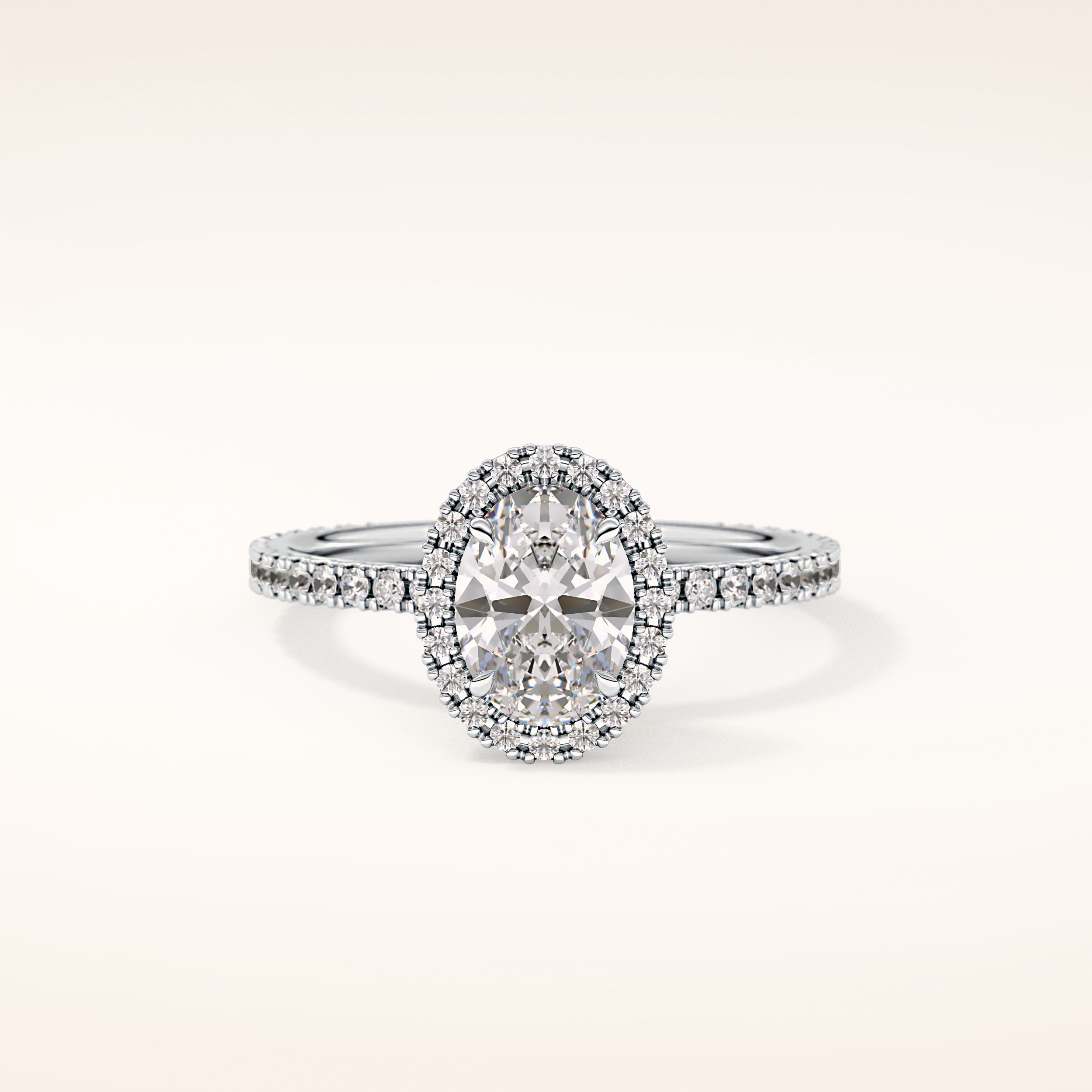 0.91 CT Oval Shaped Halo & Pave Moissanite Engagement Ring