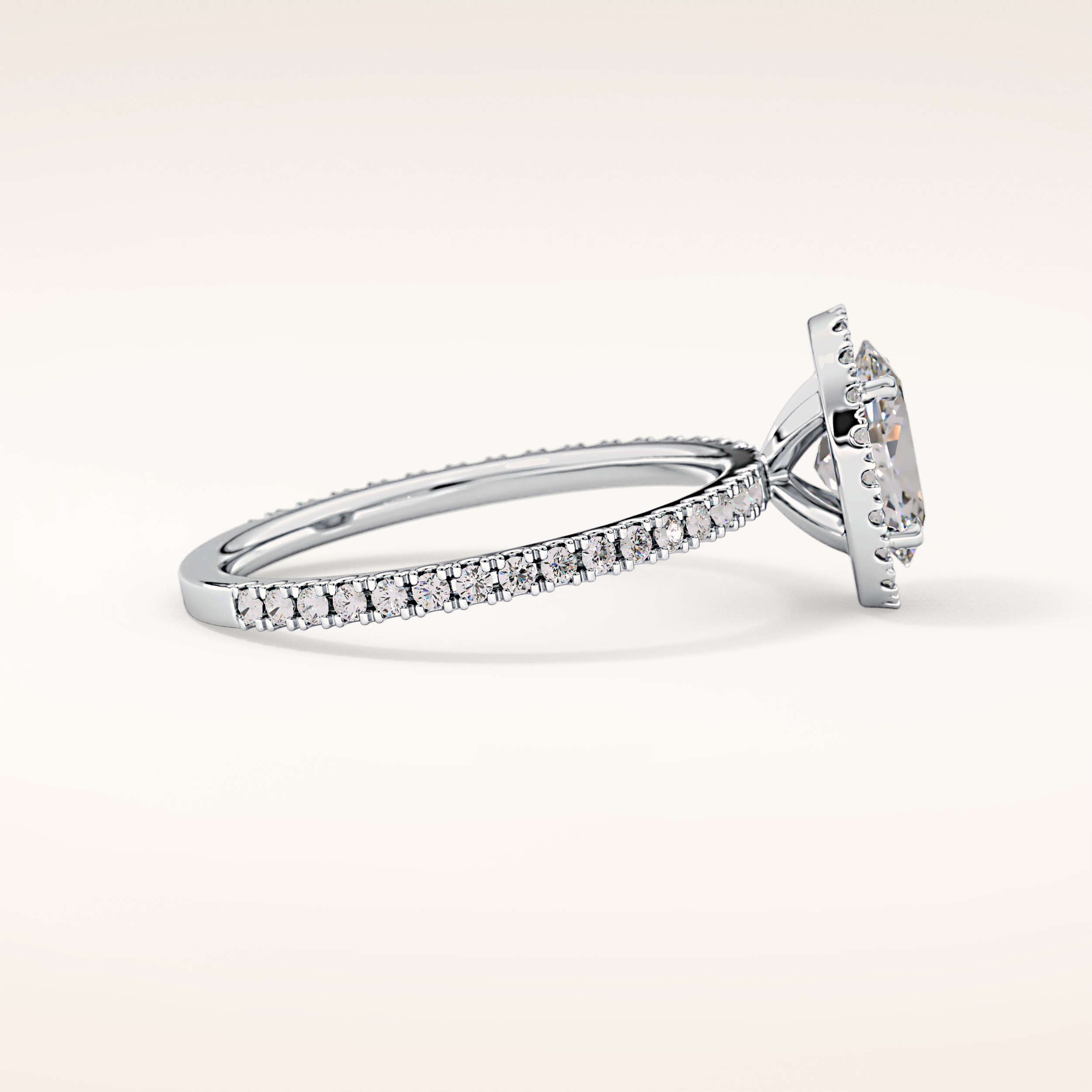 0.91 CT Oval Shaped Halo & Pave Moissanite Engagement Ring