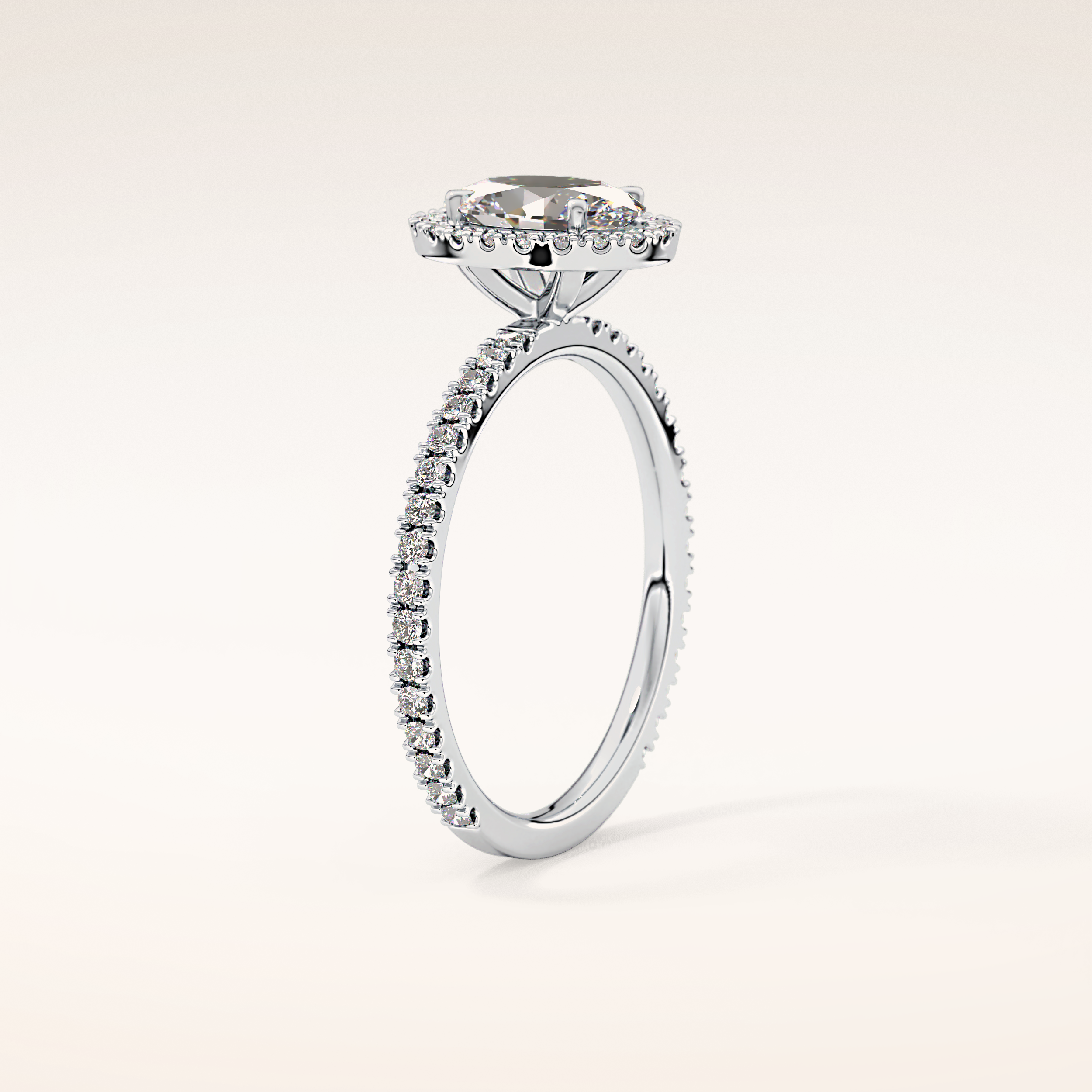 0.91 CT Oval Shaped Halo & Pave Moissanite Engagement Ring