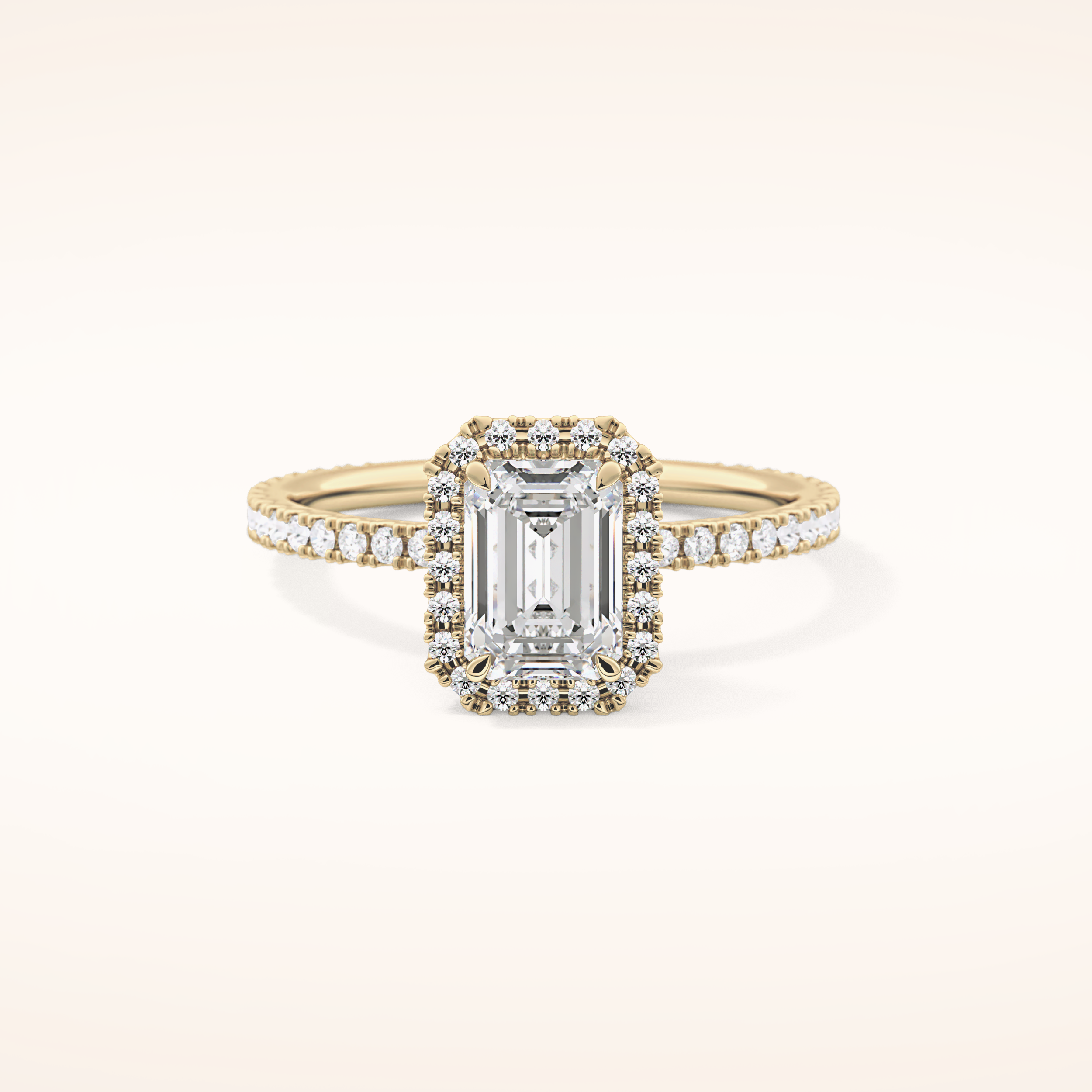 1.02 CT Emerald Shaped Halo & Pave Moissanite Engagement Ring