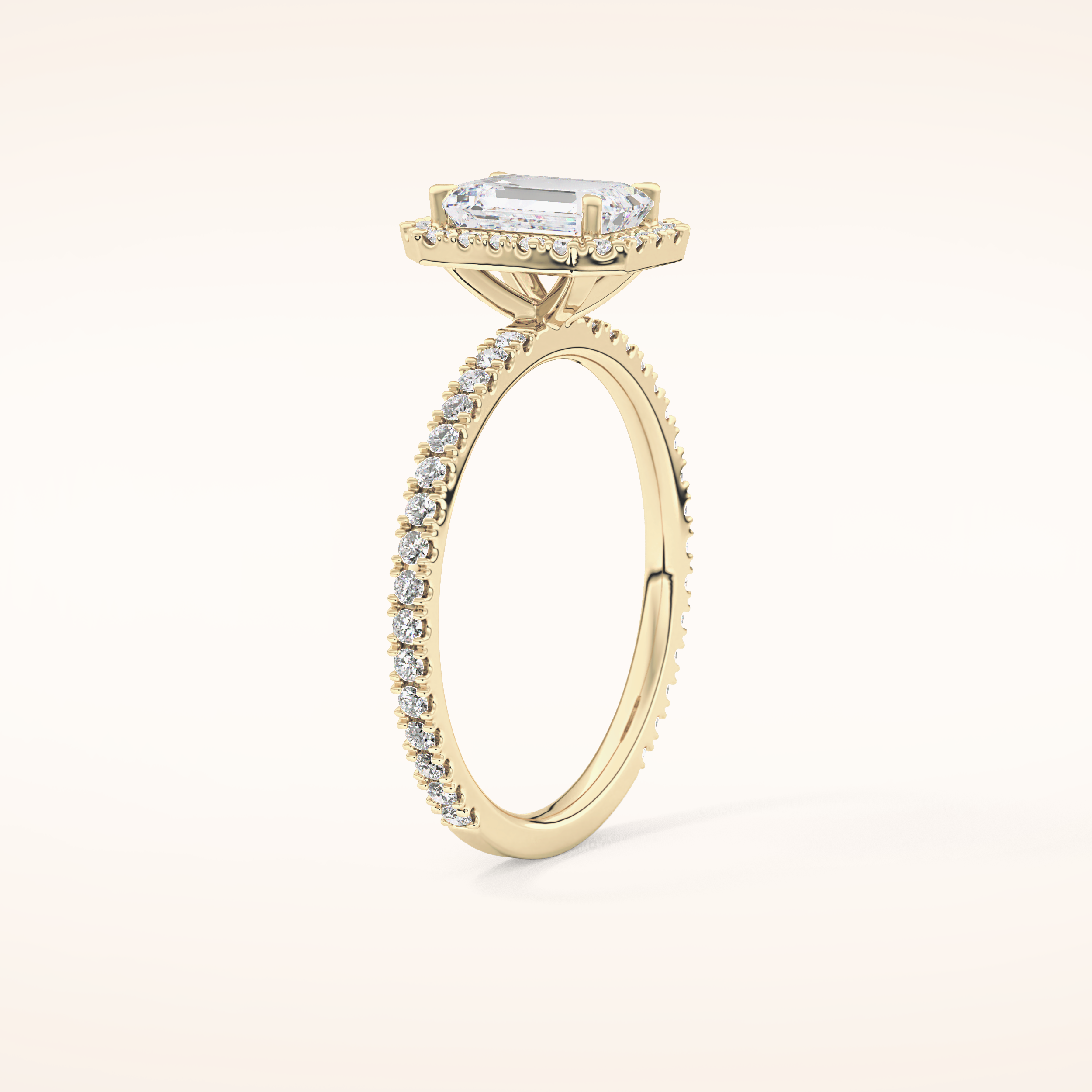 1.02 CT Emerald Shaped Halo & Pave Moissanite Engagement Ring