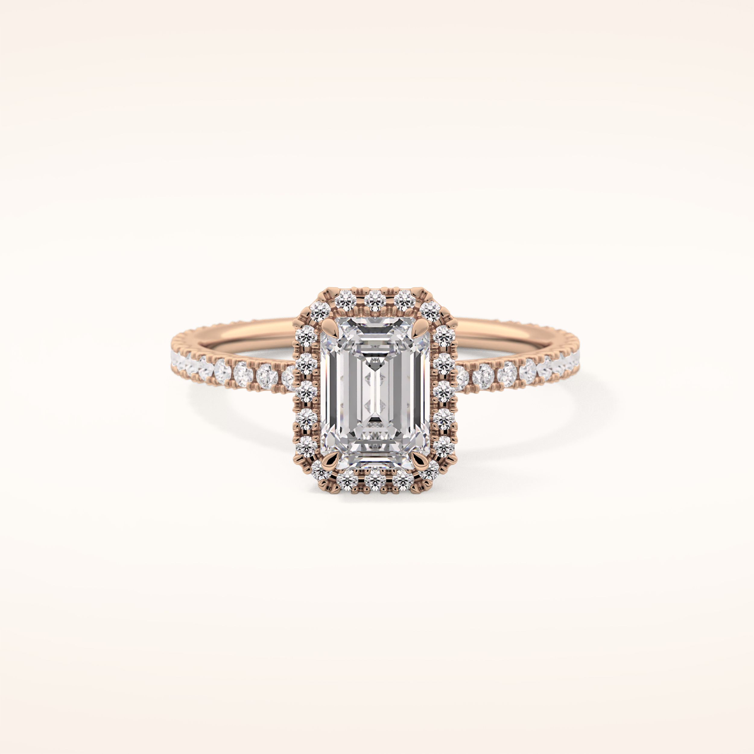 1.02 CT Emerald Shaped Halo & Pave Moissanite Engagement Ring