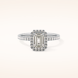 1.02 CT Emerald Shaped Halo & Pave Moissanite Engagement Ring