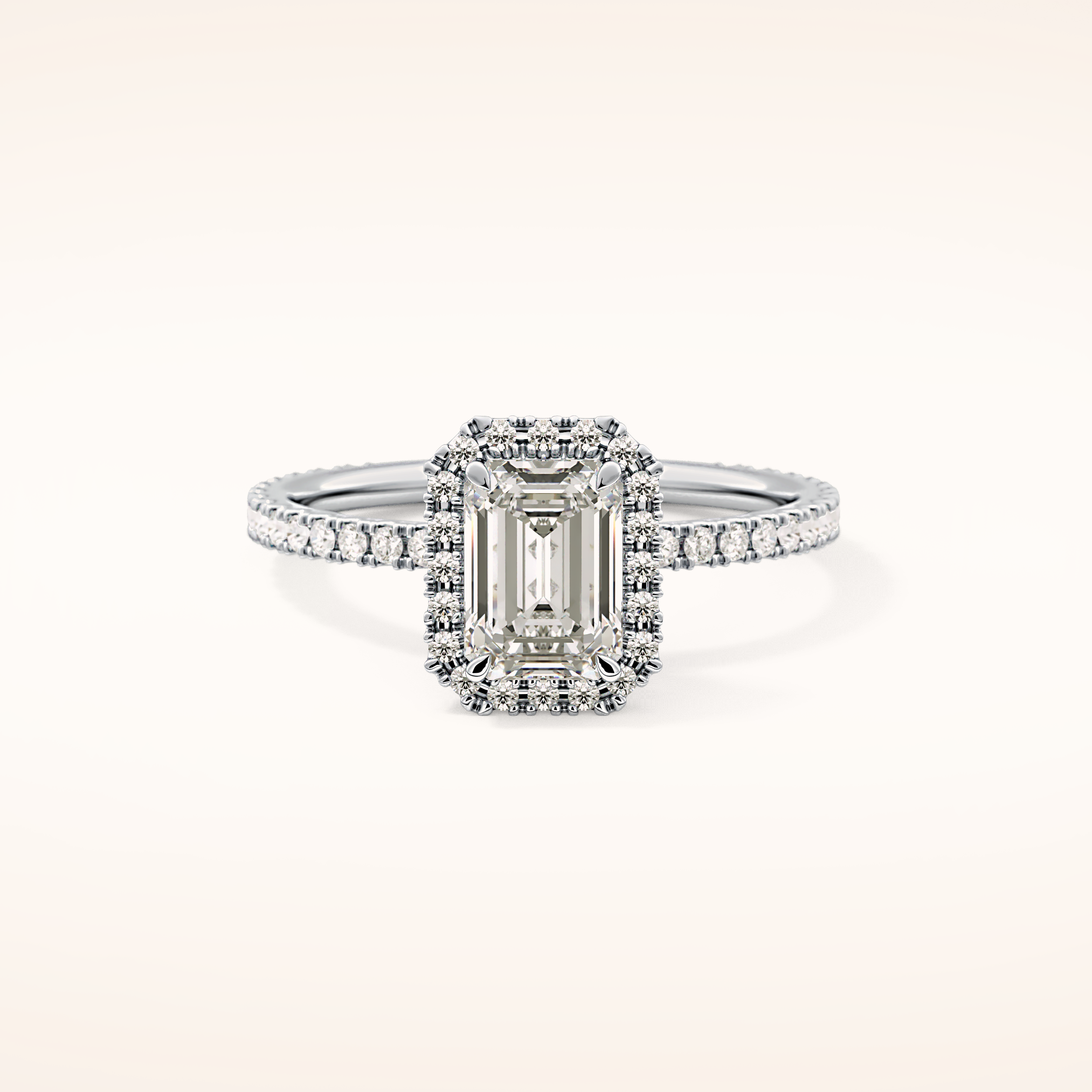 1.02 CT Emerald Shaped Halo & Pave Moissanite Engagement Ring