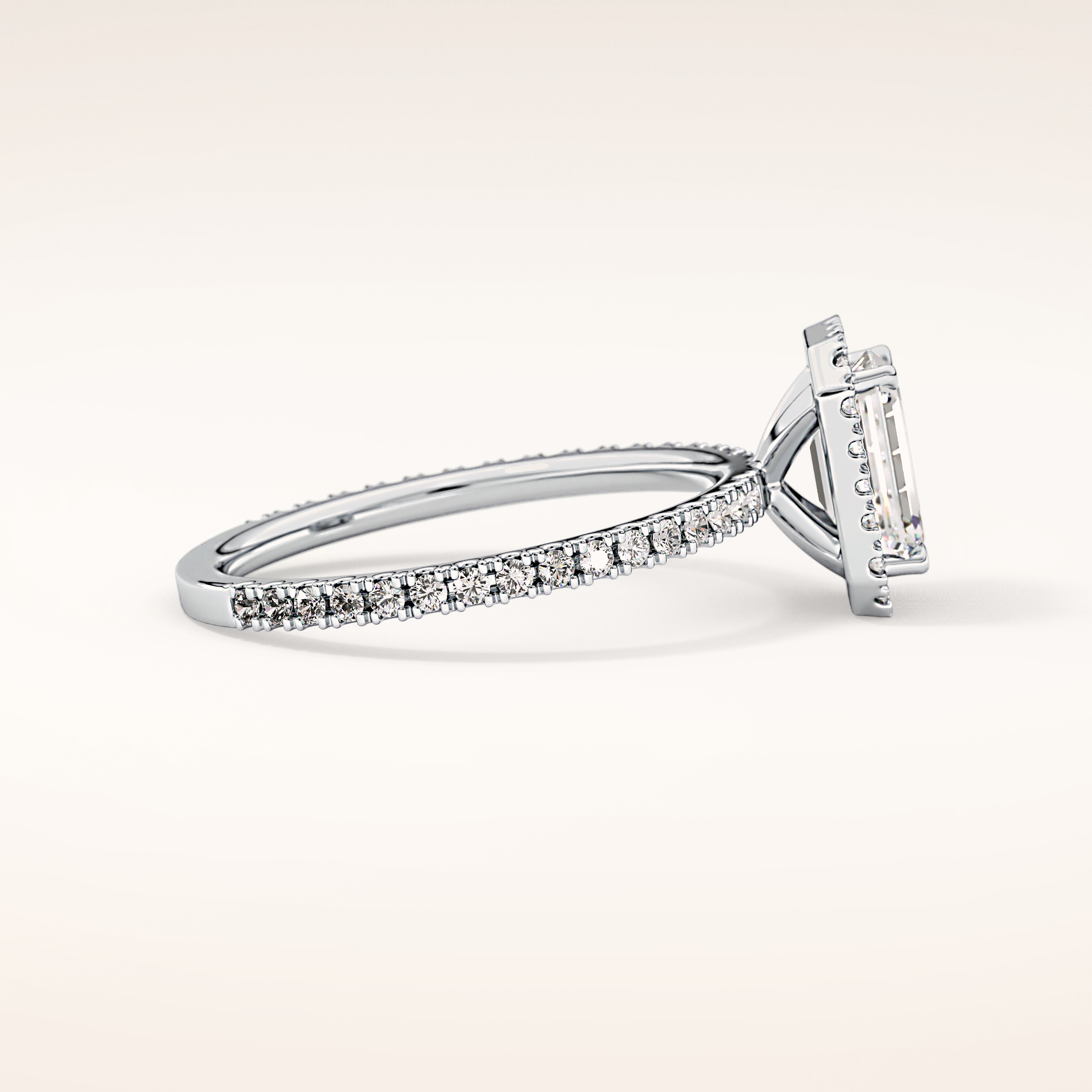 1.02 CT Emerald Shaped Halo & Pave Moissanite Engagement Ring
