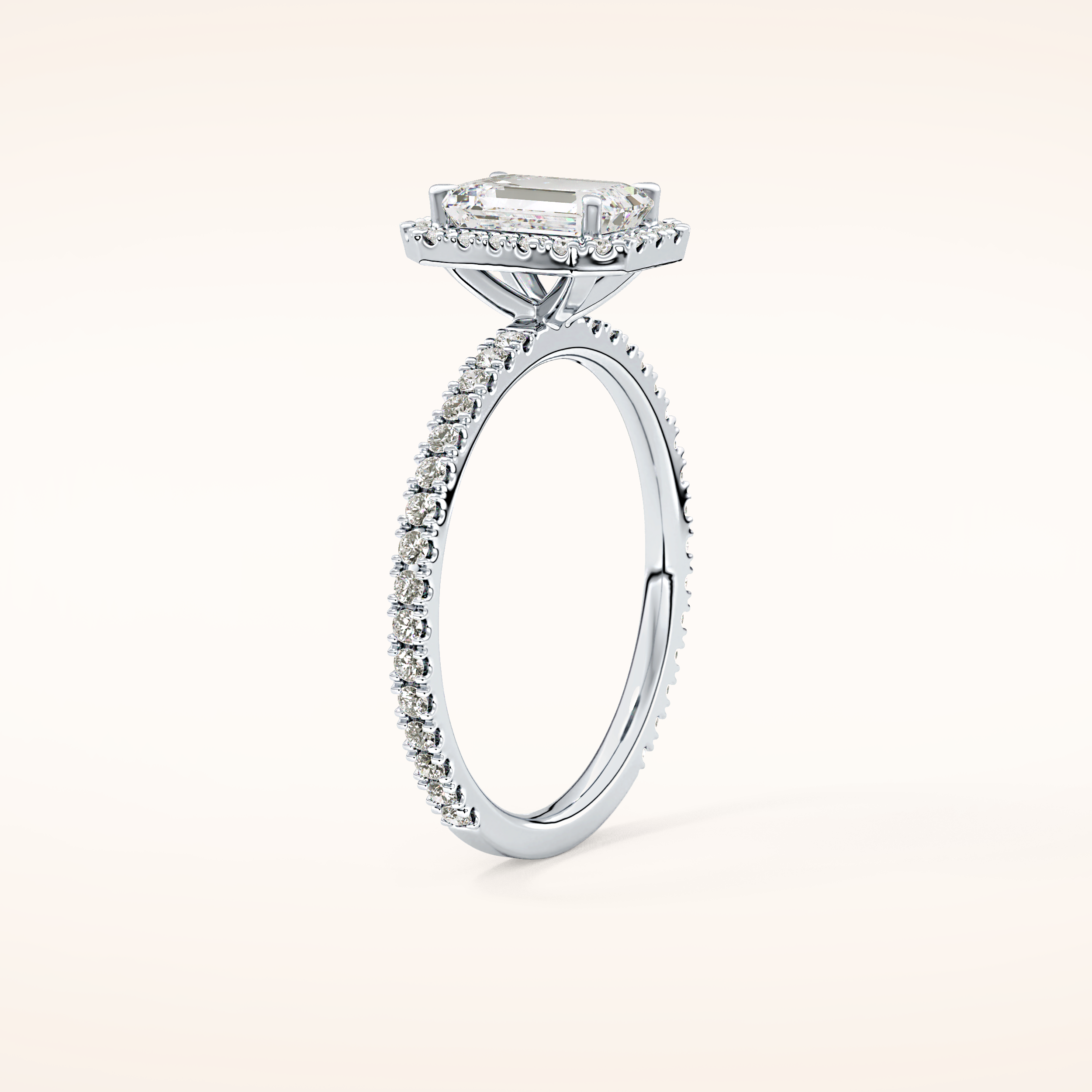1.02 CT Emerald Shaped Halo & Pave Moissanite Engagement Ring