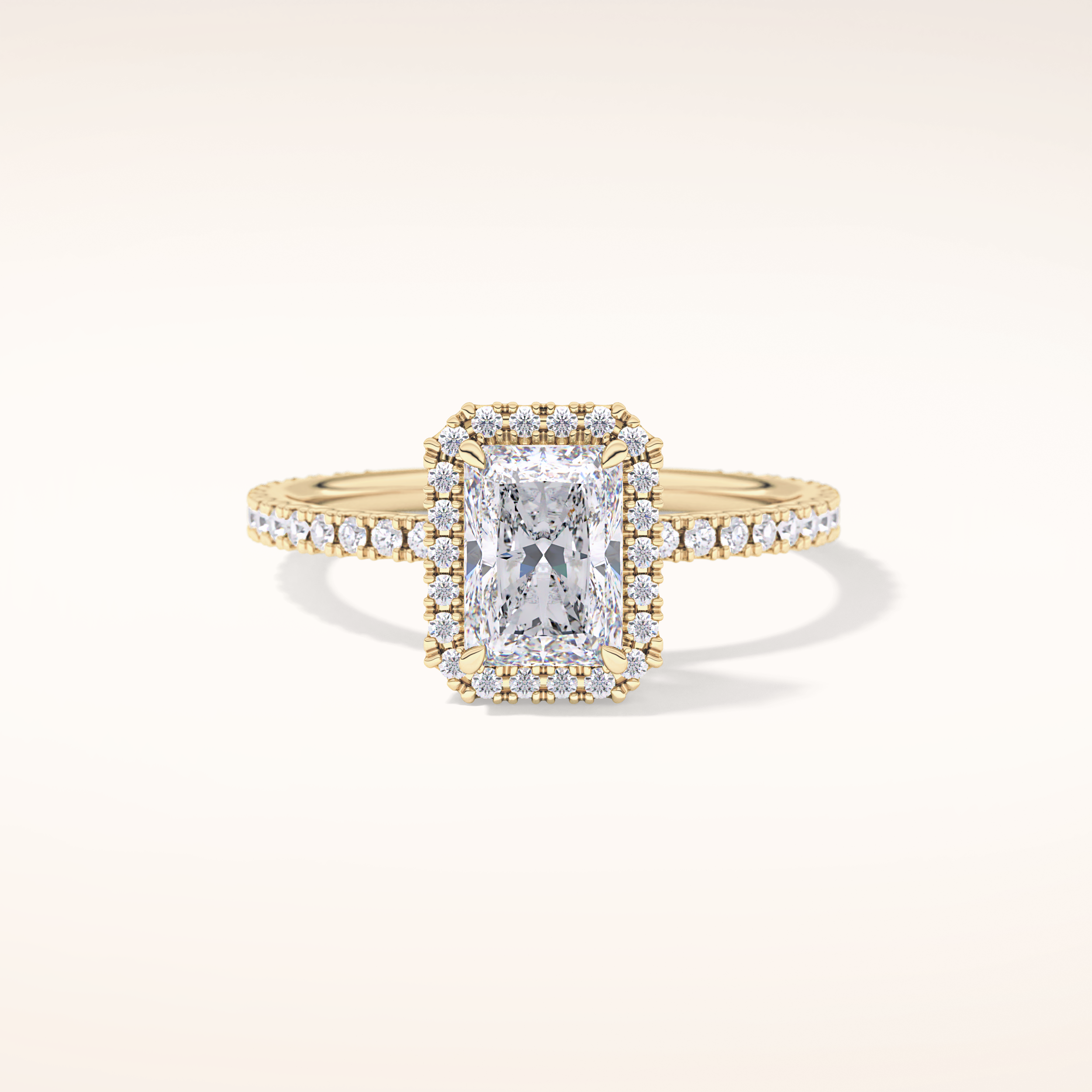 1.21 CT Radiant Shaped Halo & Pave Moissanite Engagement Ring