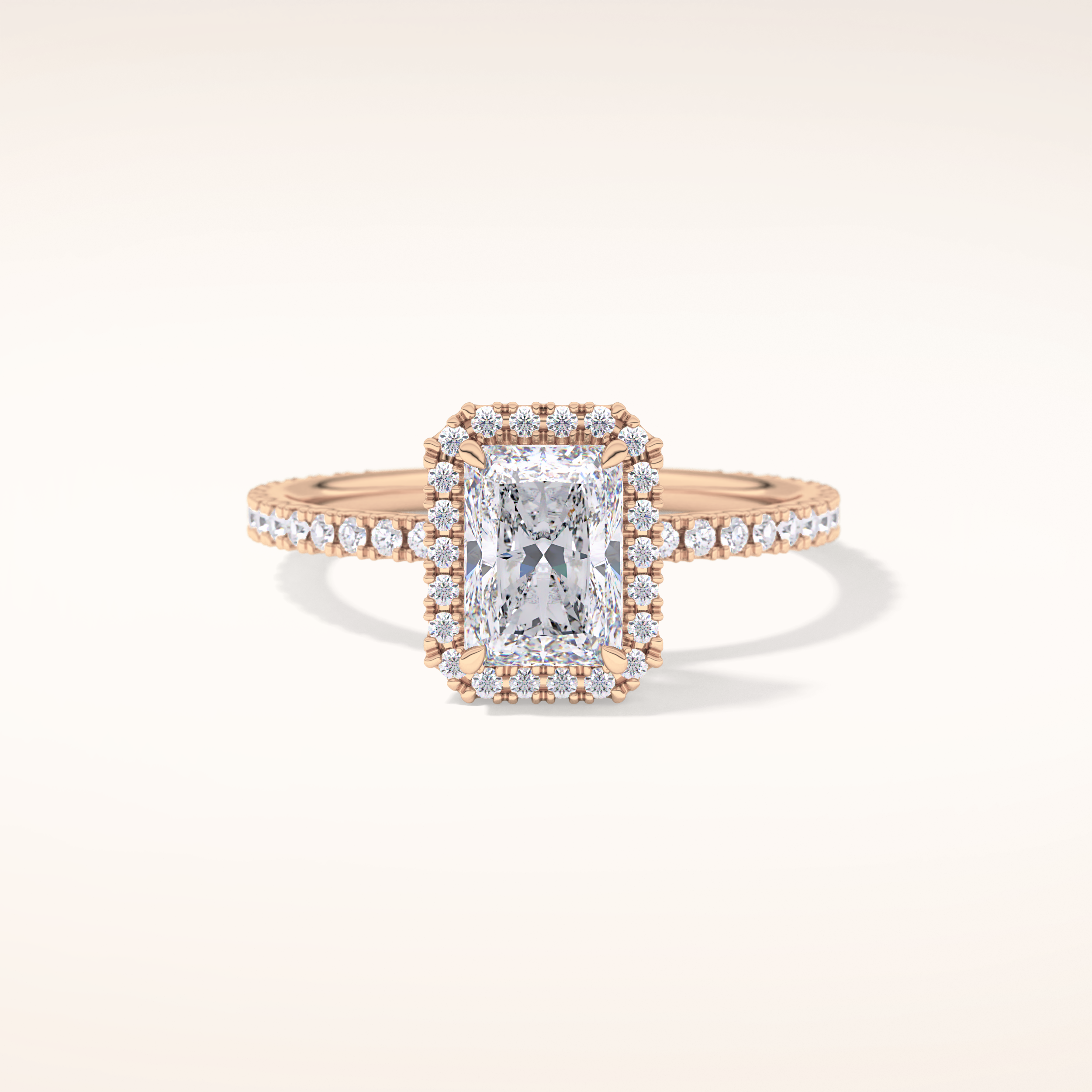 1.21 CT Radiant Shaped Halo & Pave Moissanite Engagement Ring