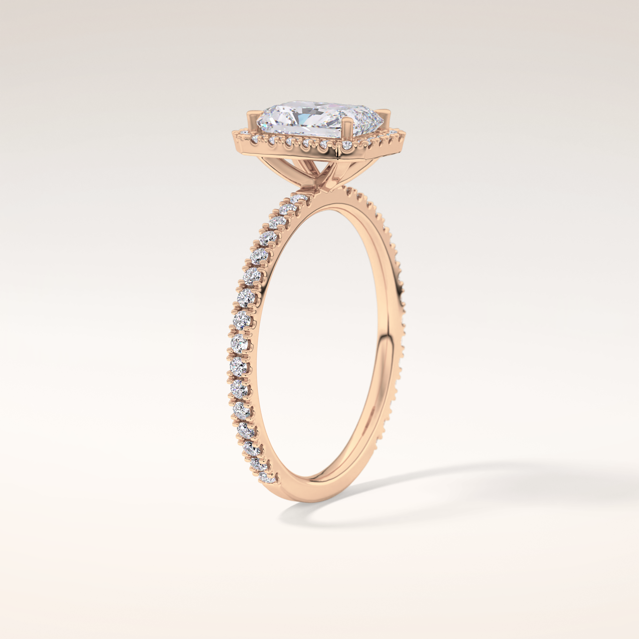 1.21 CT Radiant Shaped Halo & Pave Moissanite Engagement Ring