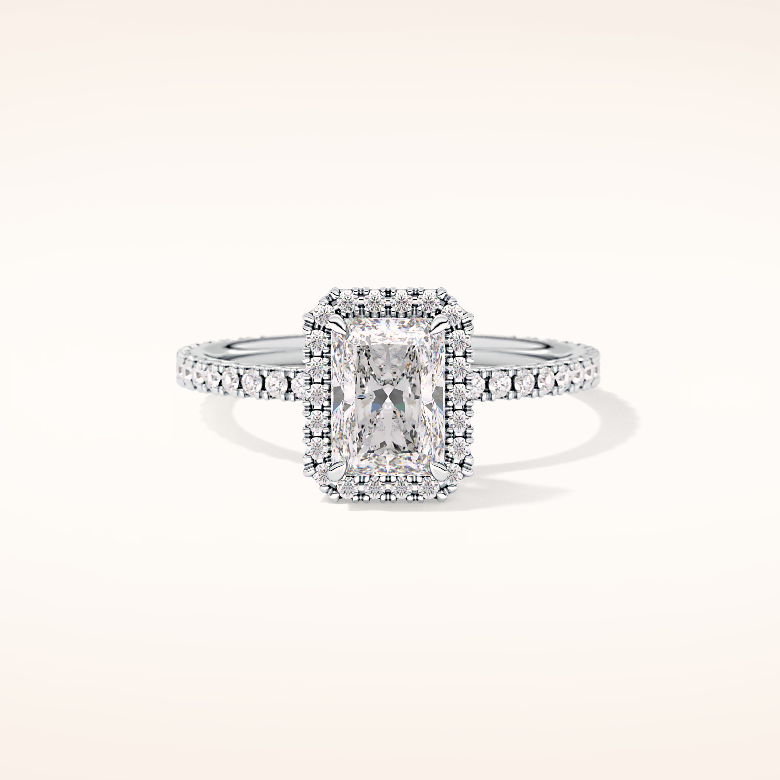 1.21 CT Radiant Shaped Halo & Pave Moissanite Engagement Ring