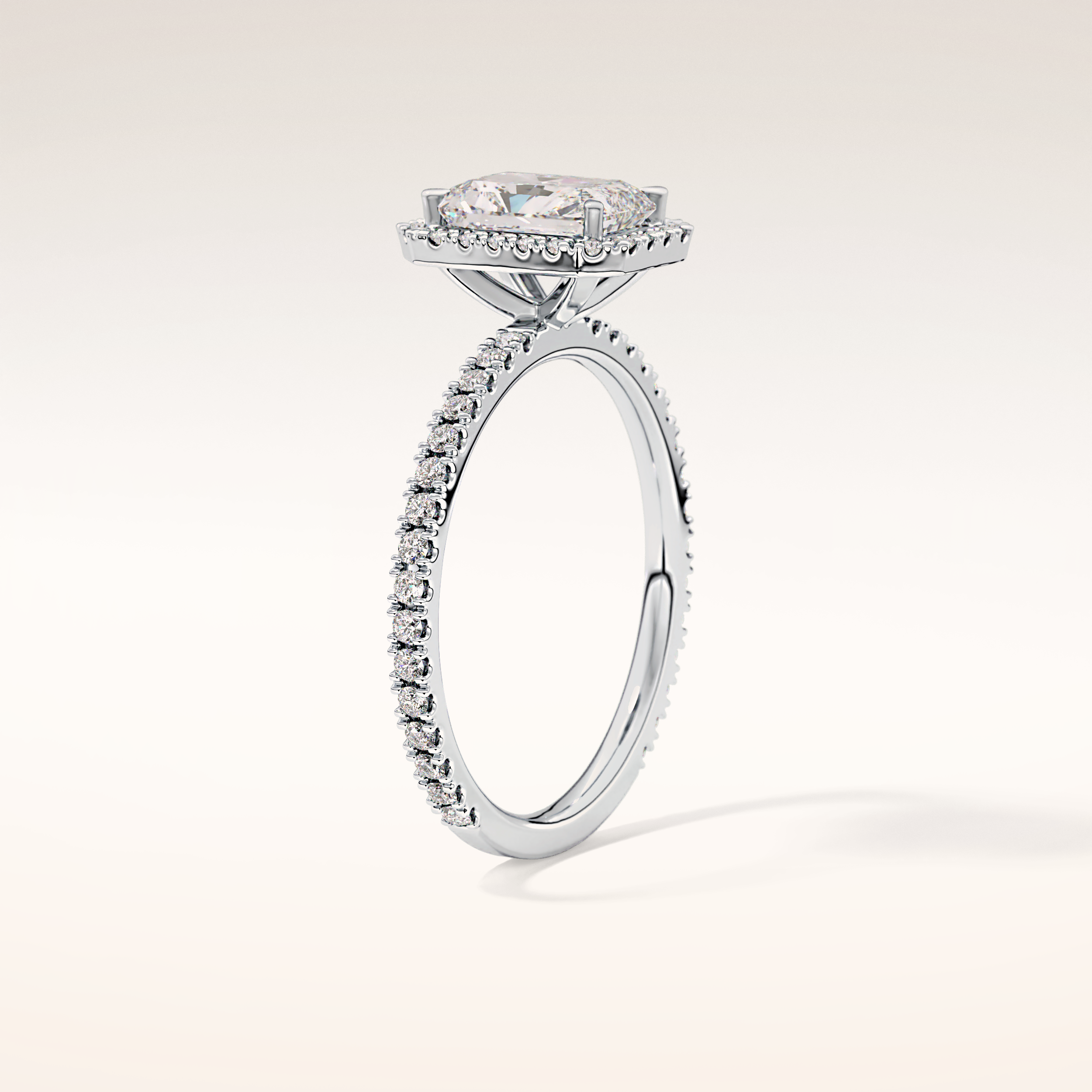 1.21 CT Radiant Shaped Halo & Pave Moissanite Engagement Ring