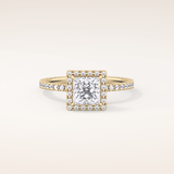 1.04 CT Princess Shaped Halo & Pave Moissanite Engagement Ring