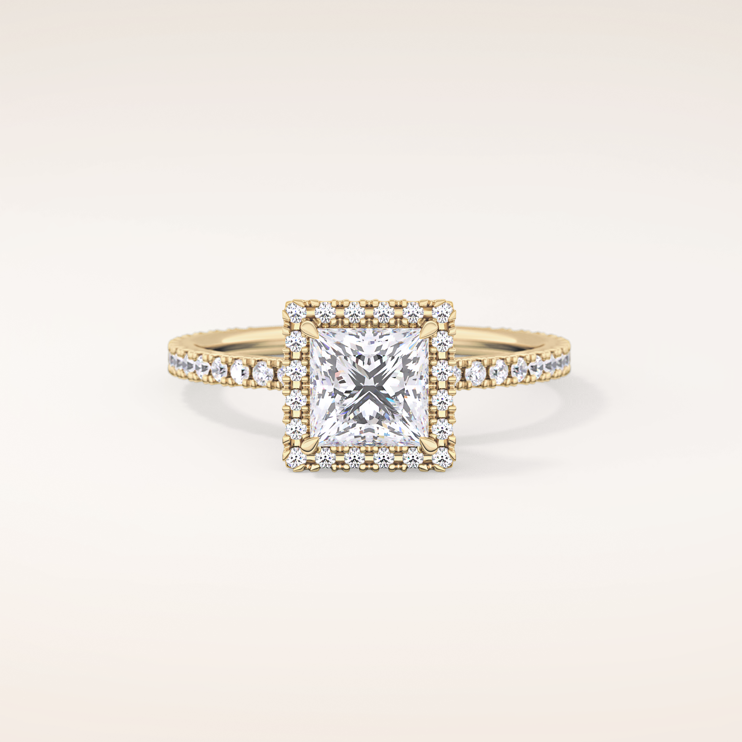 1.04 CT Princess Shaped Halo & Pave Moissanite Engagement Ring