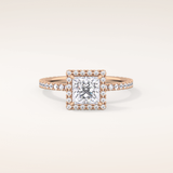 1.04 CT Princess Shaped Halo & Pave Moissanite Engagement Ring