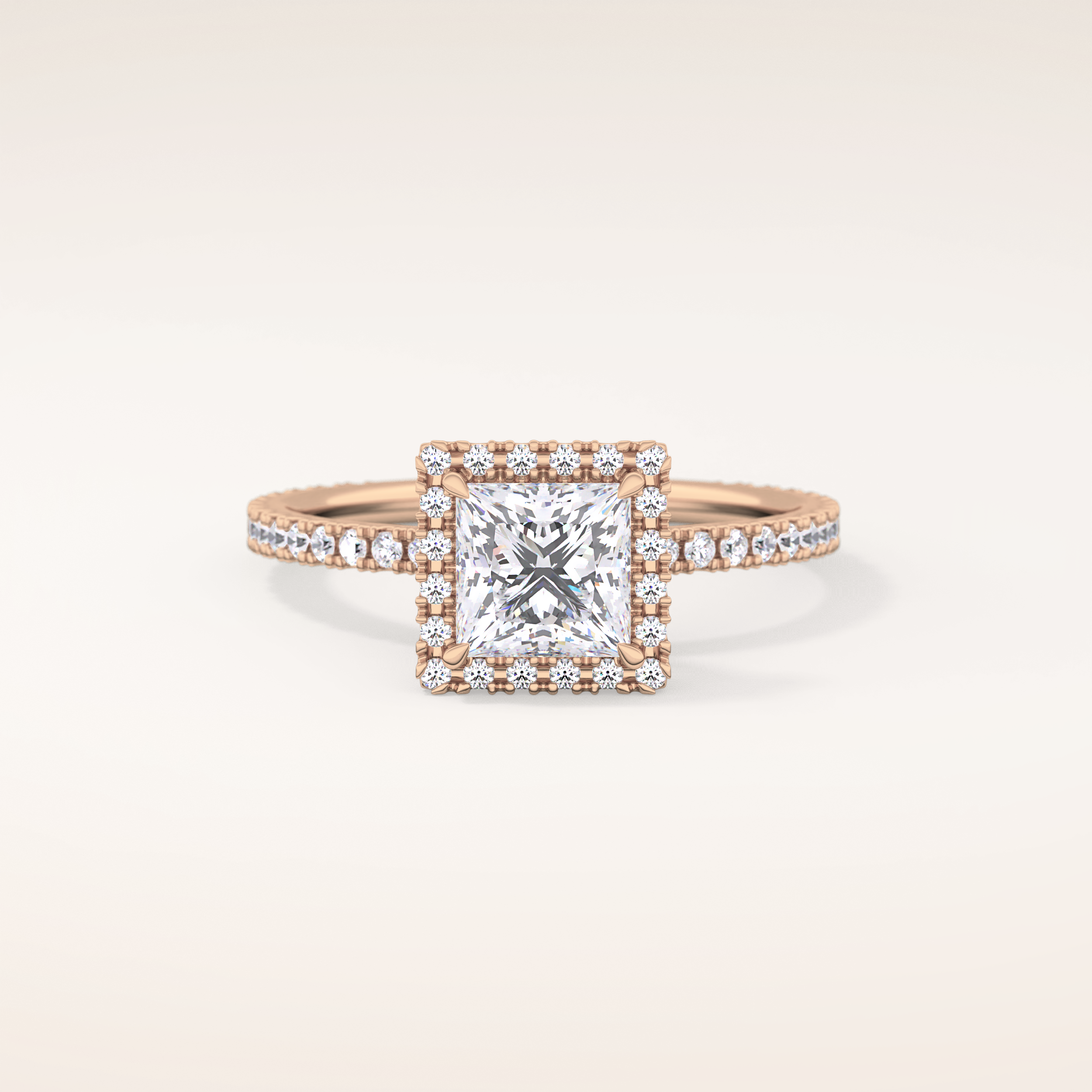 1.04 CT Princess Shaped Halo & Pave Moissanite Engagement Ring