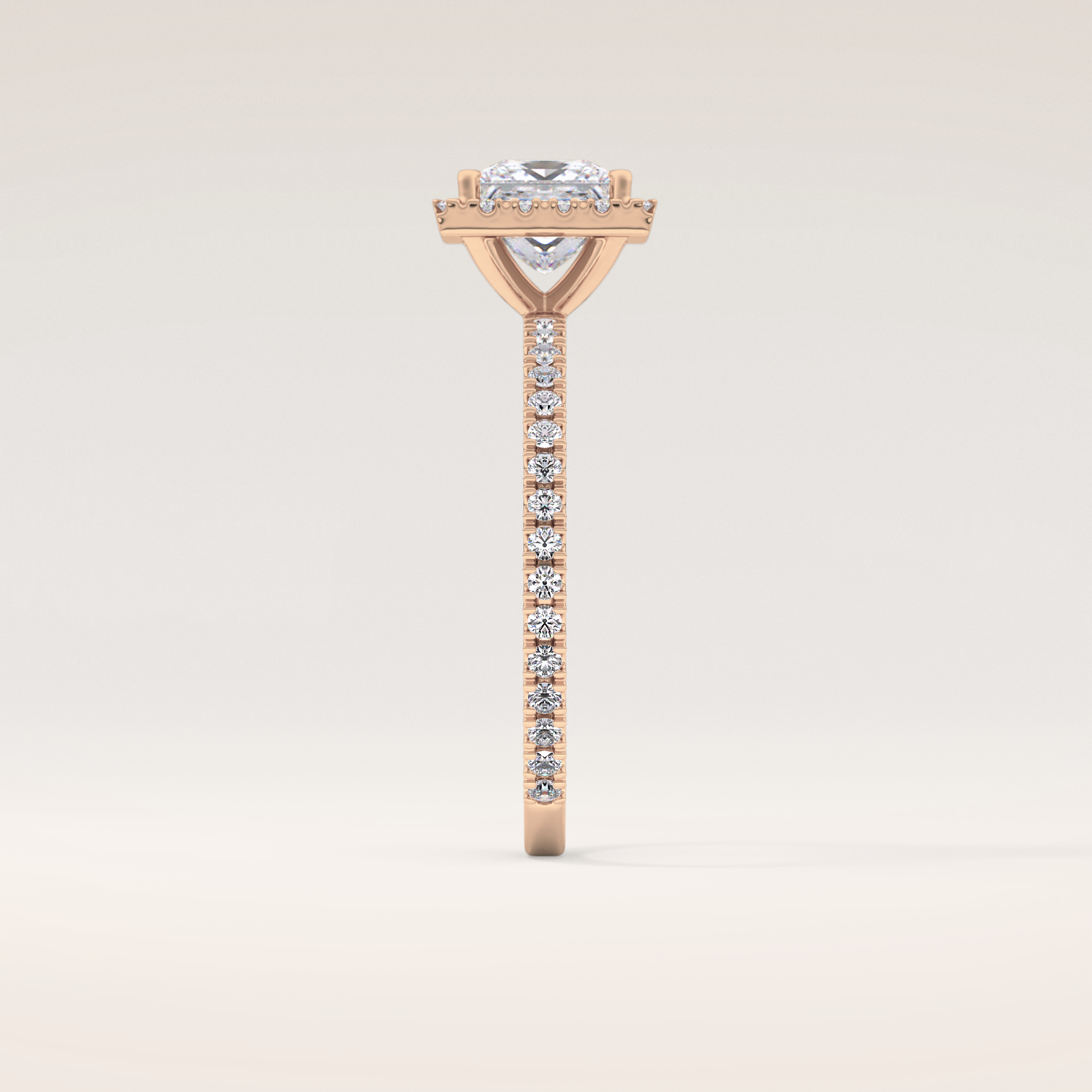 1.04 CT Princess Shaped Halo & Pave Moissanite Engagement Ring